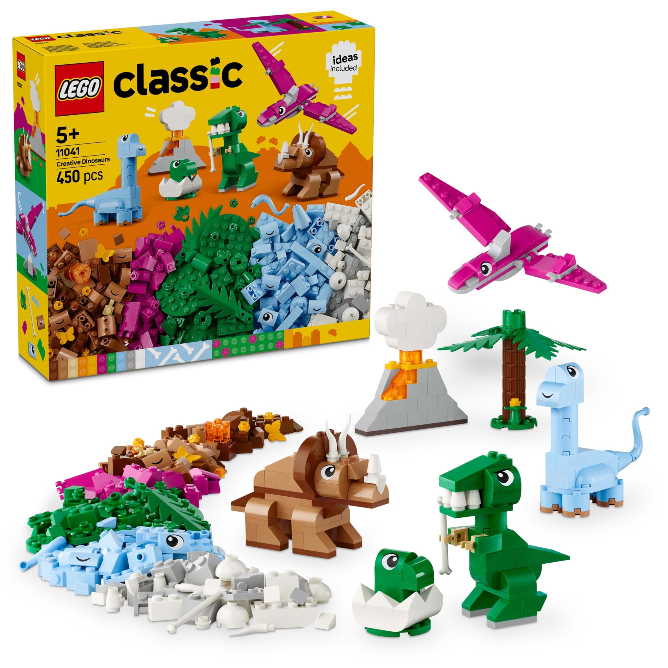 Classic Creative Dinosaurs Set, Building Toys for Kids, Assorted Bricks for Imaginative Play, Includes T. Rex, and Triceratops Dino Figures, Birthday Gift for 5 Plus Year Old Boys and Girls 11041