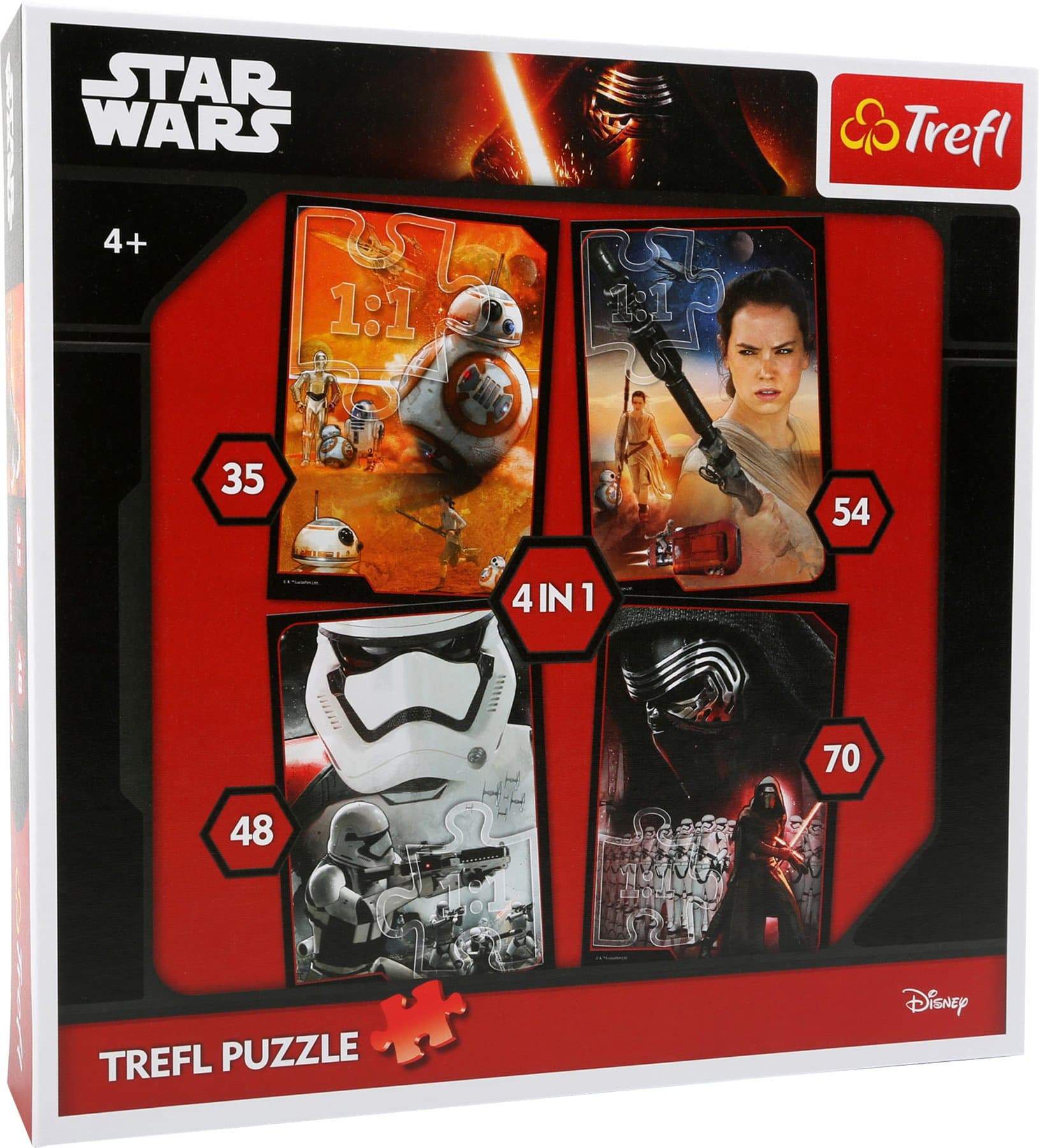Star Wars Jigsaw Puzzle – 4 in 1 Puzzle Educational Puzzle 35/48/54/70 Pieces. Four different star wars Stars Are in This Puzzle Collection The World. Makes a matching puzzle for Everyone. All pieces are very robust and comfortably in the hand. They also Fine Motor Skills Motor.