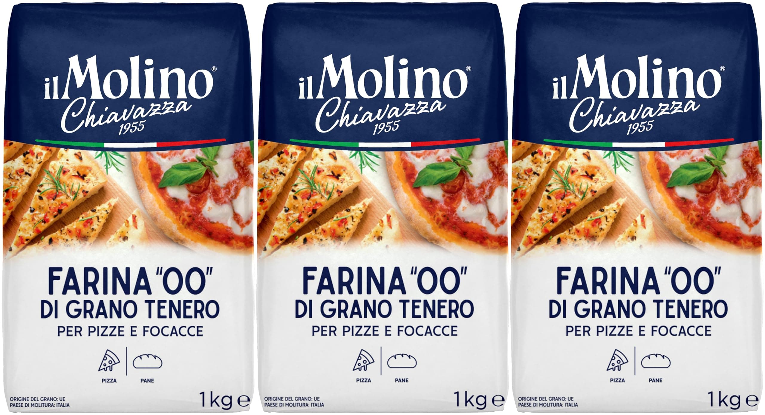 il Molino Chiavazza - Authentic Italian Soft Wheat Type ''00'' Pizza Flour 1kg - Pack of 3 | Perfect for Traditional Pizza & Focaccia