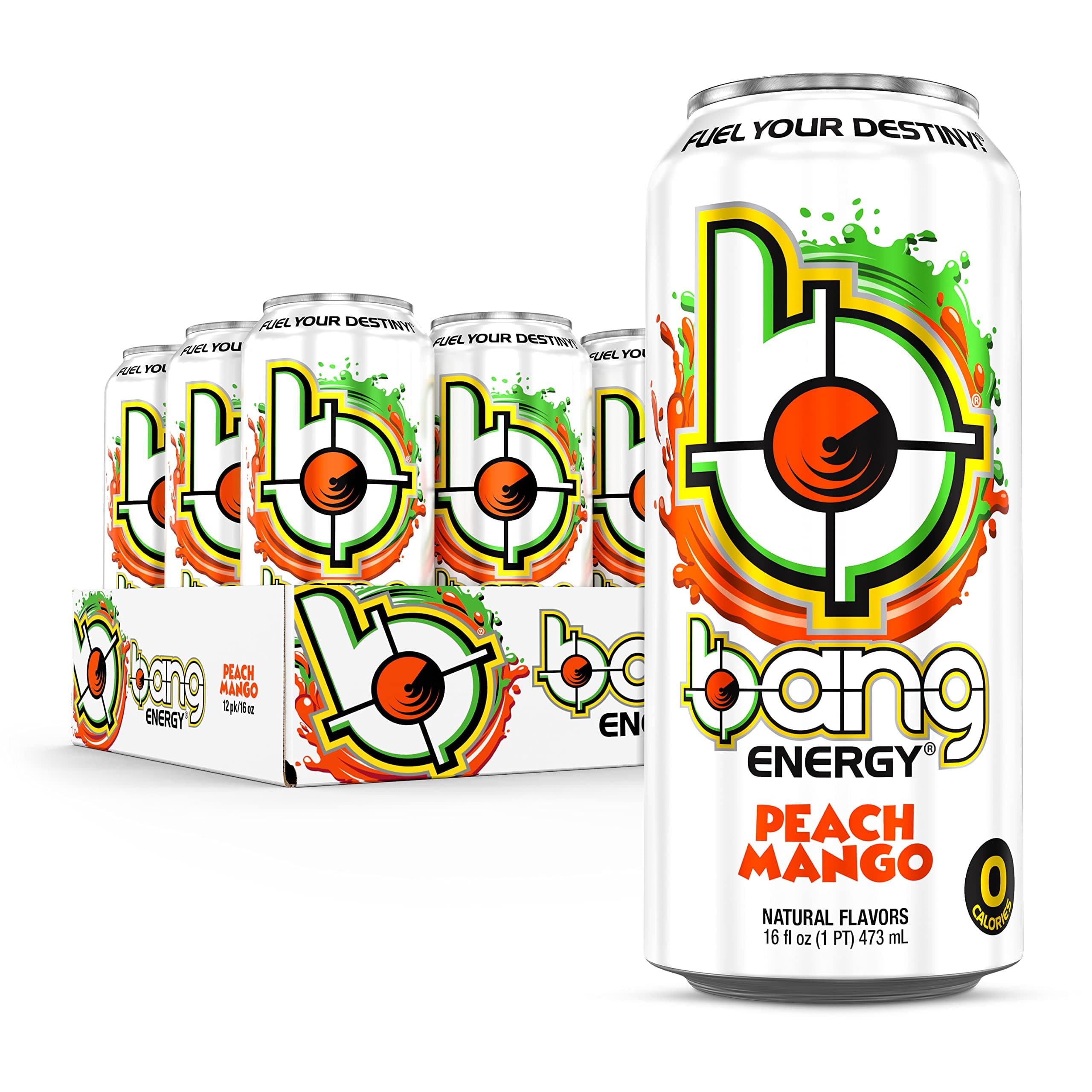 Bang Energy Peach Mango, Sugar-Free Energy Drink, 16-Ounce | Pack of 12