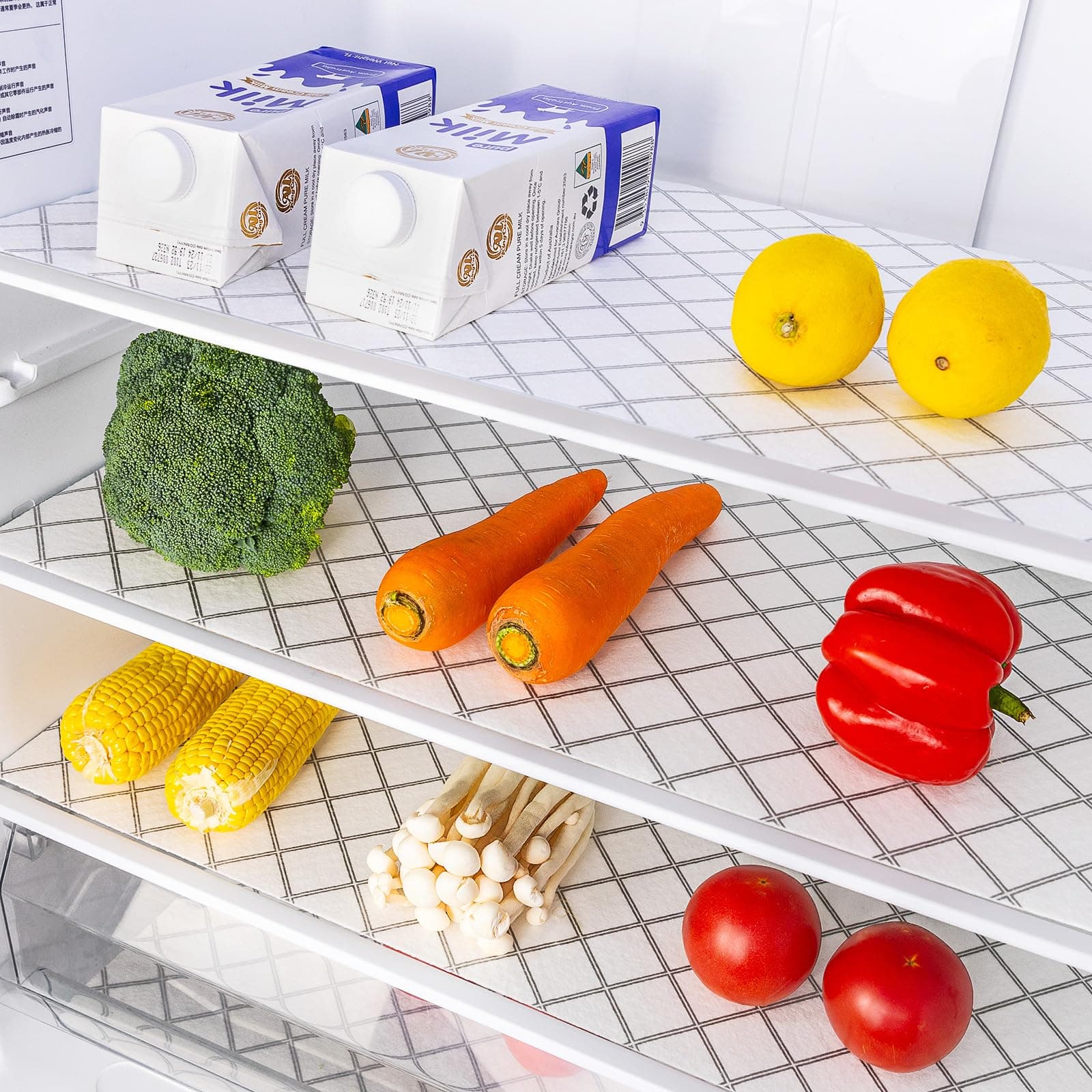 Refrigerator Liners Non-Slip 12IN x 10FT, Absorbent Fridge Shelf and Drawer Liners for Shelves, Keep Fruits and Vegetables Fresh, Various Sizes Washable Refrigerator Mats, White