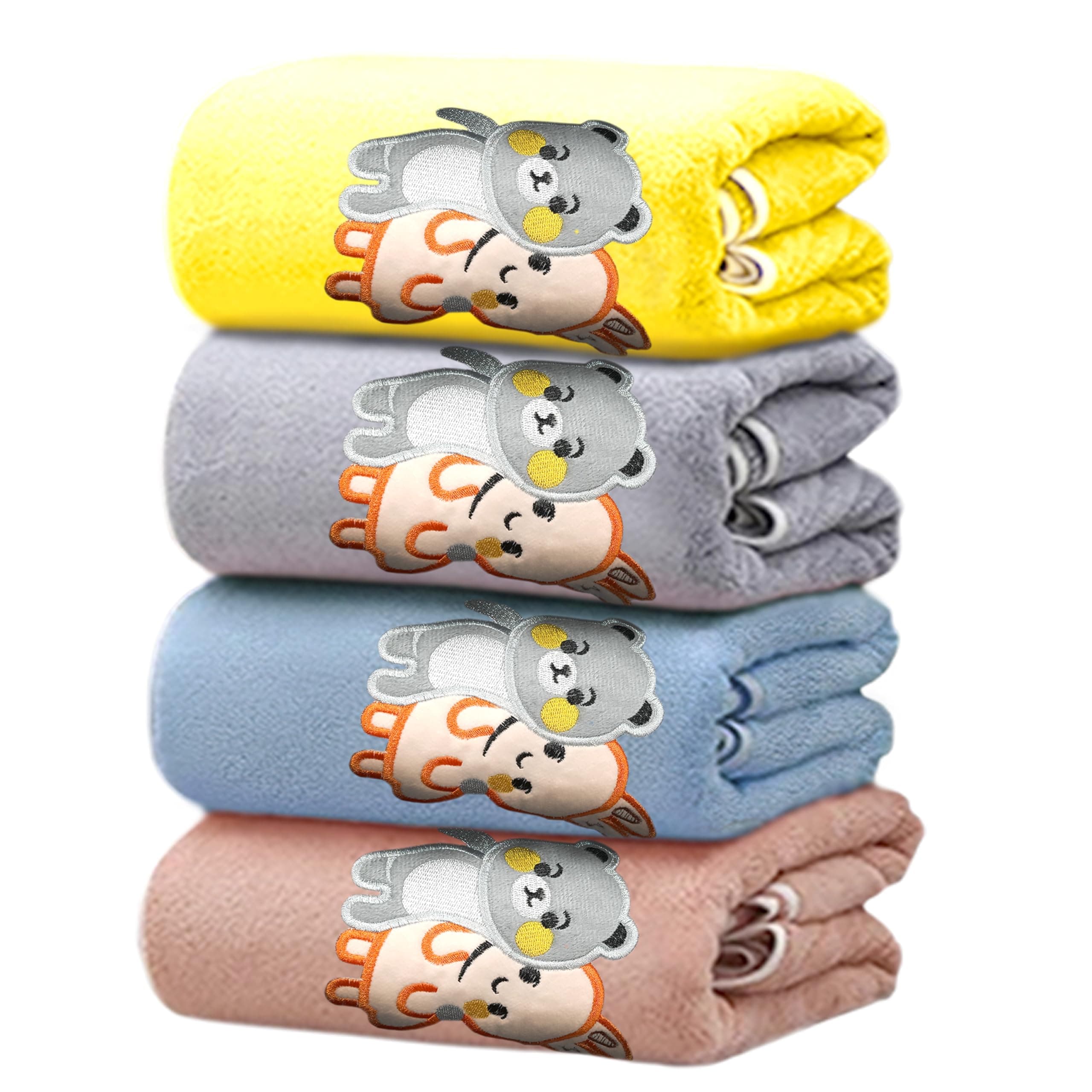 MOM CARE Cotton Microfibre Bath Towels for Kids -Extra Soft/Quick Dry/Strong Water Absorbent/Bathing Towel for Kids,Boys and Girls (Pack of 1) Random Color L-70Cm X B-140Cm, 450 Tc, Multicolor