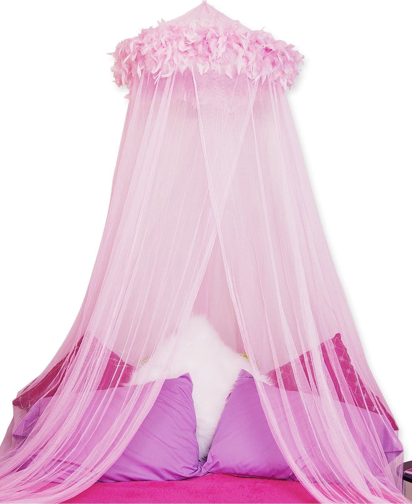 Feather Boa Mosquito Net Twin and Full Bed Canopy, Pink