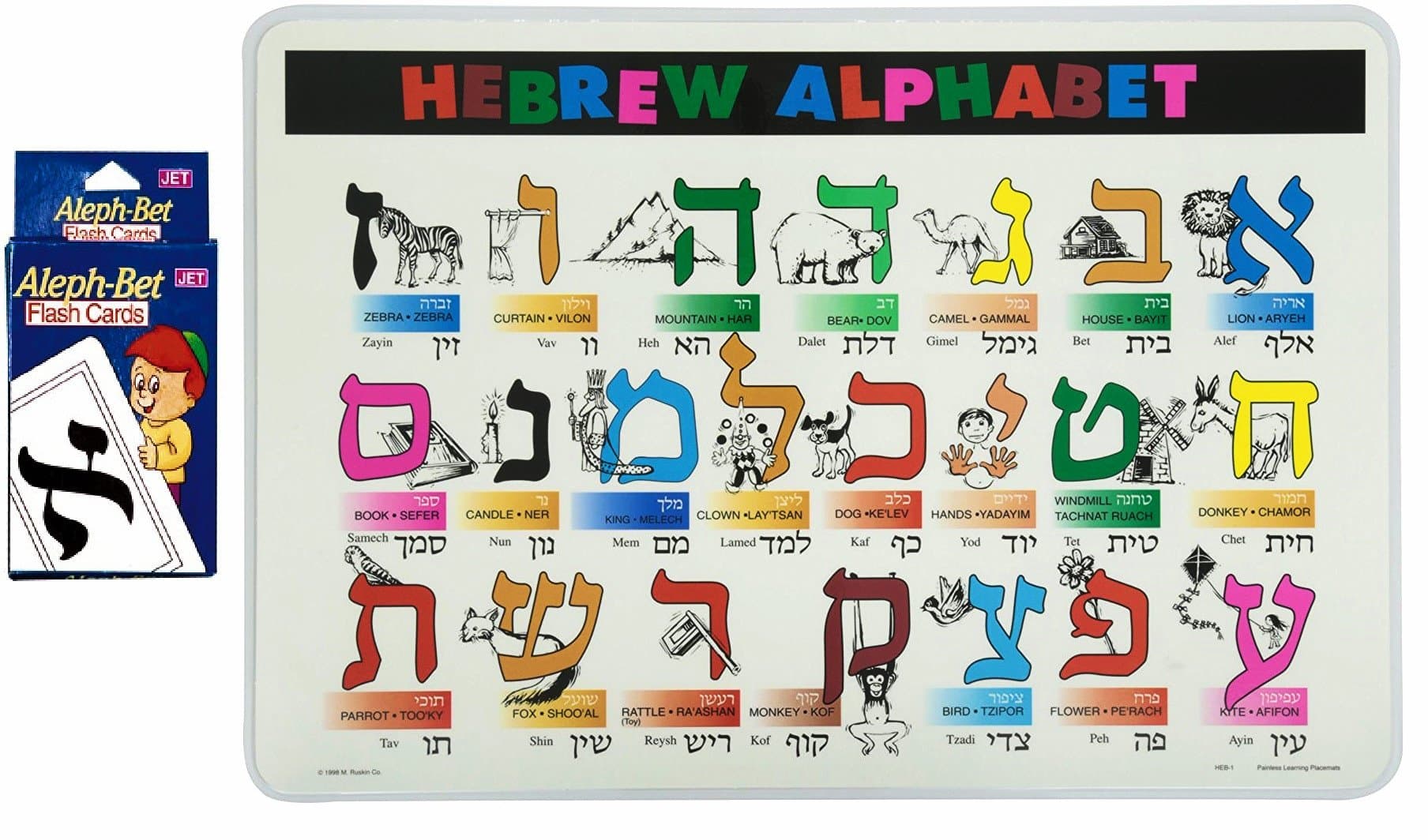 Assorted Brands Aleph Bet Flash Cards and Hebrew Alphabet Placemat for Kids f