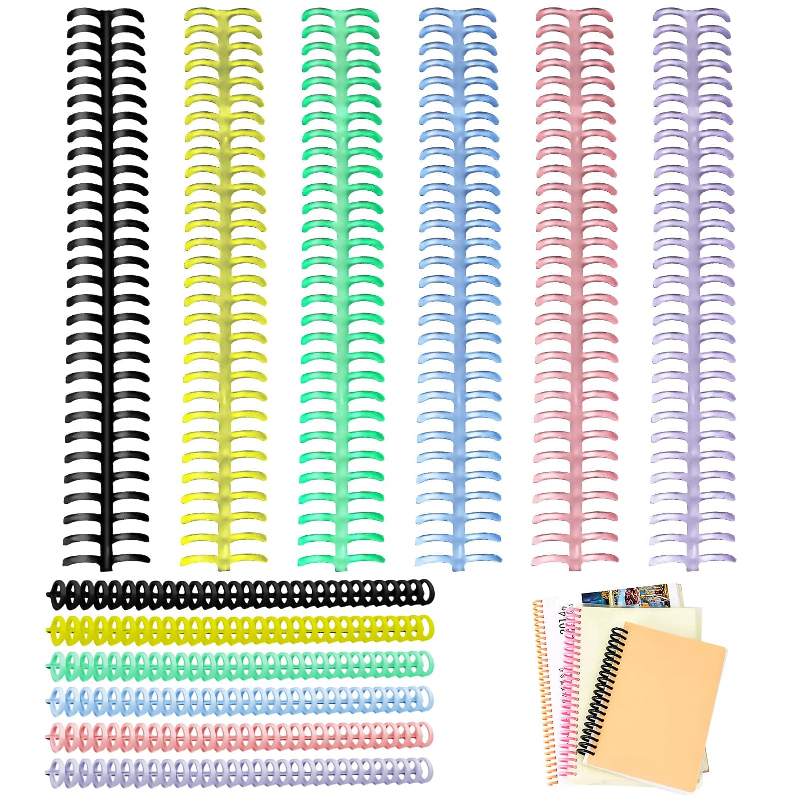 Mesen Binding Combs, 13mm Colorful Spiral Binding Coils, 30 Hole 95 Sheet Capacity Binding Ring Max Binding A4 Size Paper (12pcs)