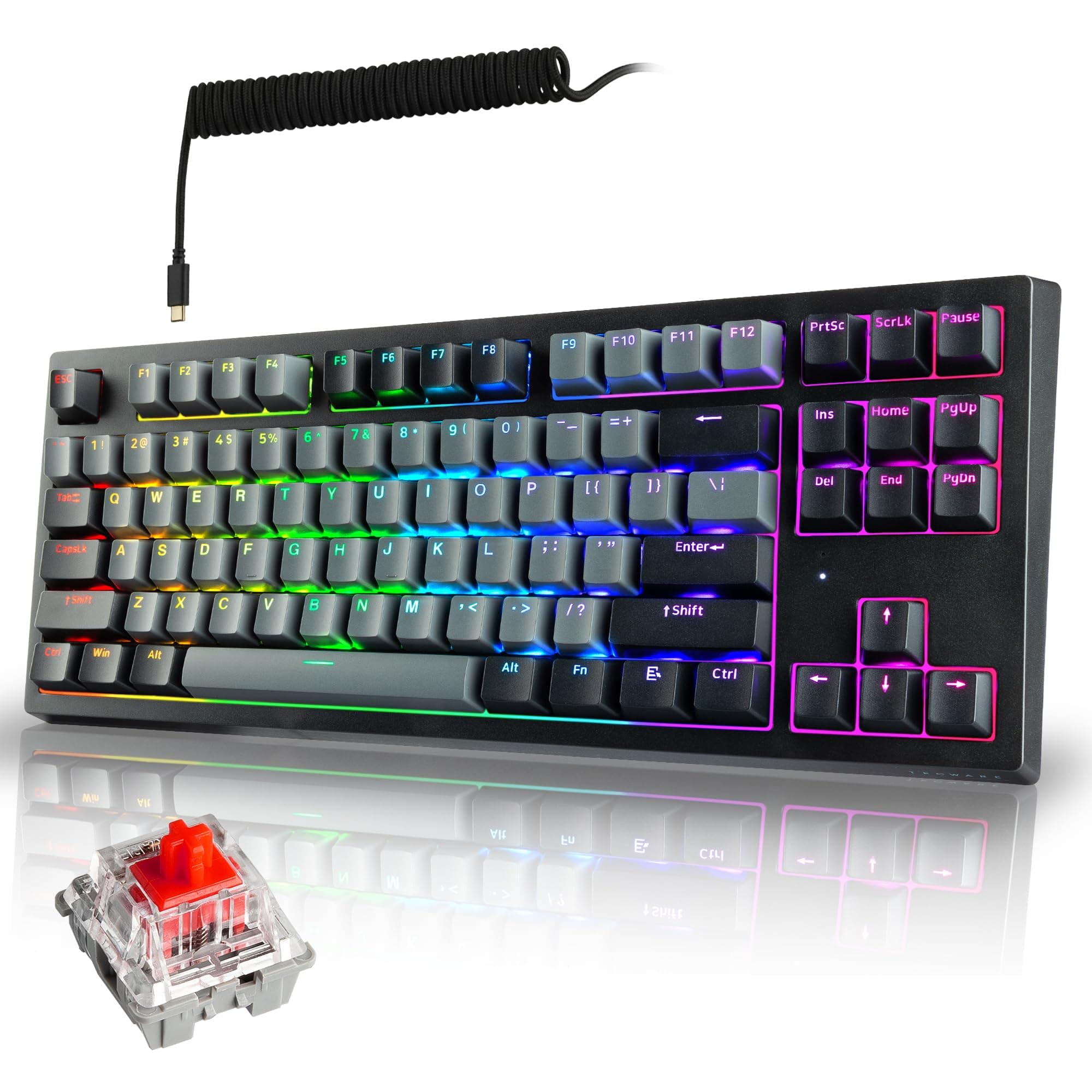 Phantom+ Elite 87 Mechanical Gaming Keyboard | RGB LED Backlit | Hot Swappable Wraith Red Switches | 87 Key TKL Layout | Thocky Sound Profile | Tri-Mode Wireless Bluetooth/2.4GHz | Black