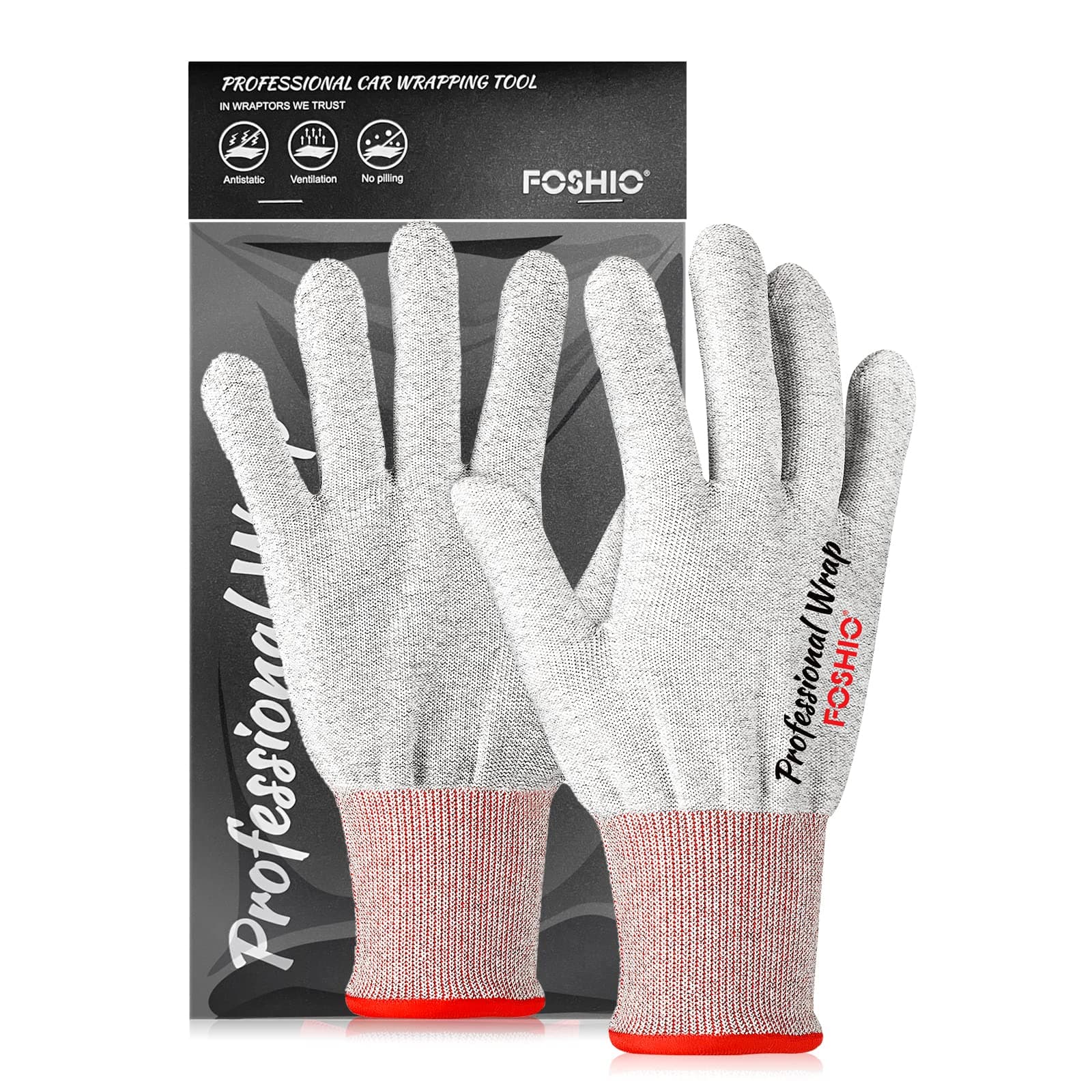 FOSHIO Vinyl Wrap Gloves - Professional Anti-Static Application Tool, Carbon Fiber Dust-Free Working Gloves