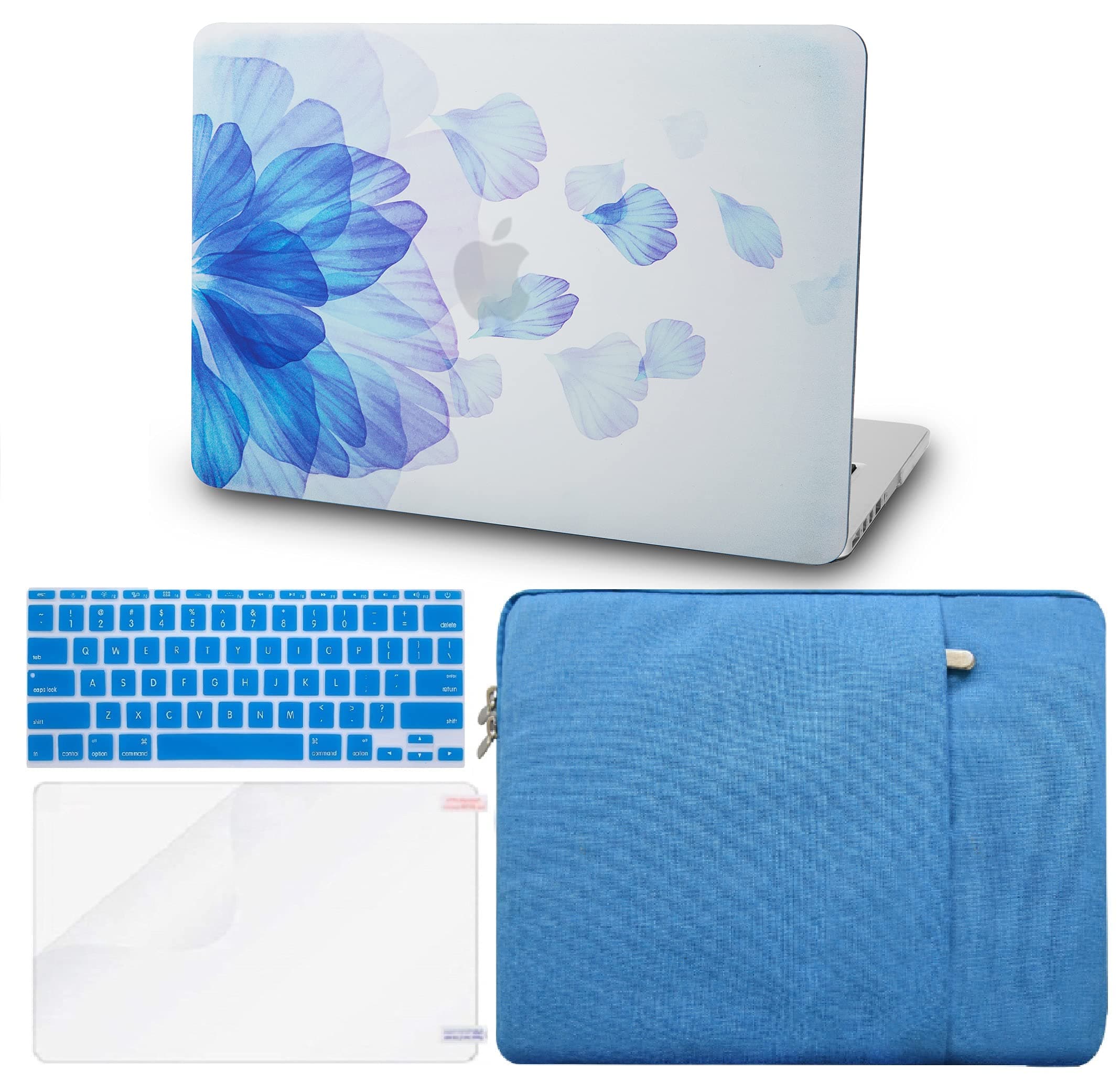 KECC Compatible with MacBook Pro 13 inch Case 2019-2016 with Touch Bar A2159 A1989 A1706 A1708 Protective Plastic Hard Shell + Keyboard Cover + Sleeve + Screen Protector (Blue Flower)
