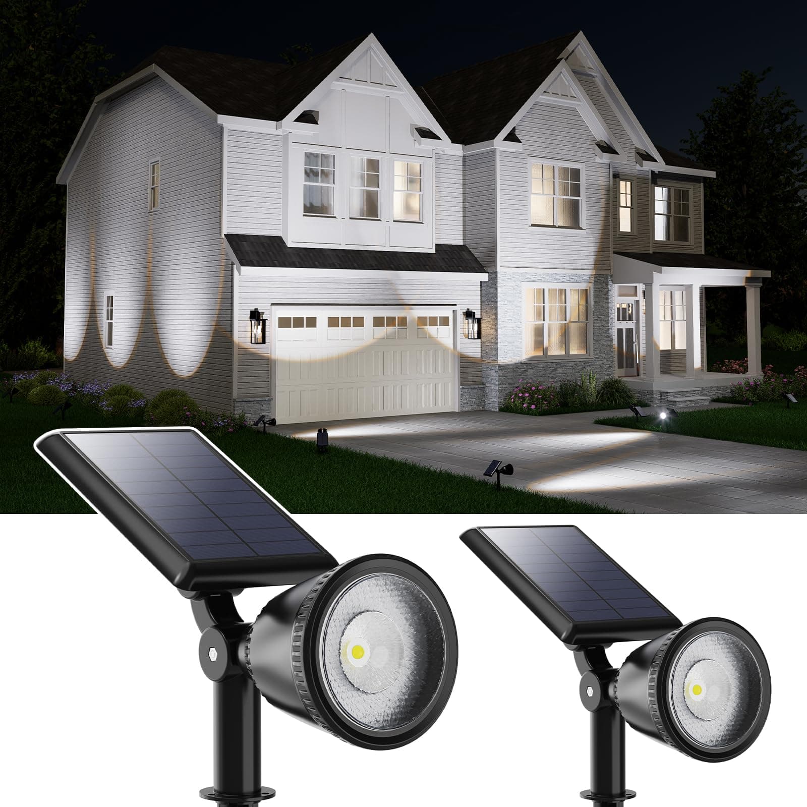 - 2 Pack Solar Powered Spot Lights Outdoor Waterproof Super Bright LED Yard Spotlight for Tree, Flag, Lawn, Statue, Sunset Landscape Accent Lighting for Outside House Wall Garden Backyard Sidewalk Path