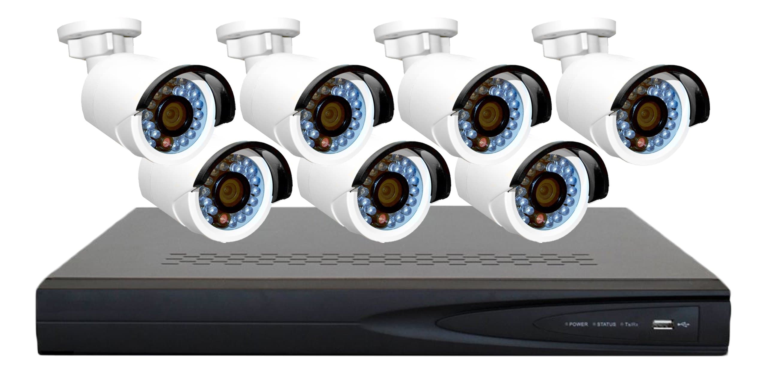 SM PKG 807: 3MP (2048x1536P) IP Industrial-Grade Complete Security Package | (7x) 3 Megapixel (1,000,000 more pixels than 1080p, 300% more detailed than 720p), Outdoor Rated Mini Bullet Security Cameras, 8-Channel Plug and Play NVR, 2TB Surveillance-Grade Hard Drive and Ethernet Cables Included