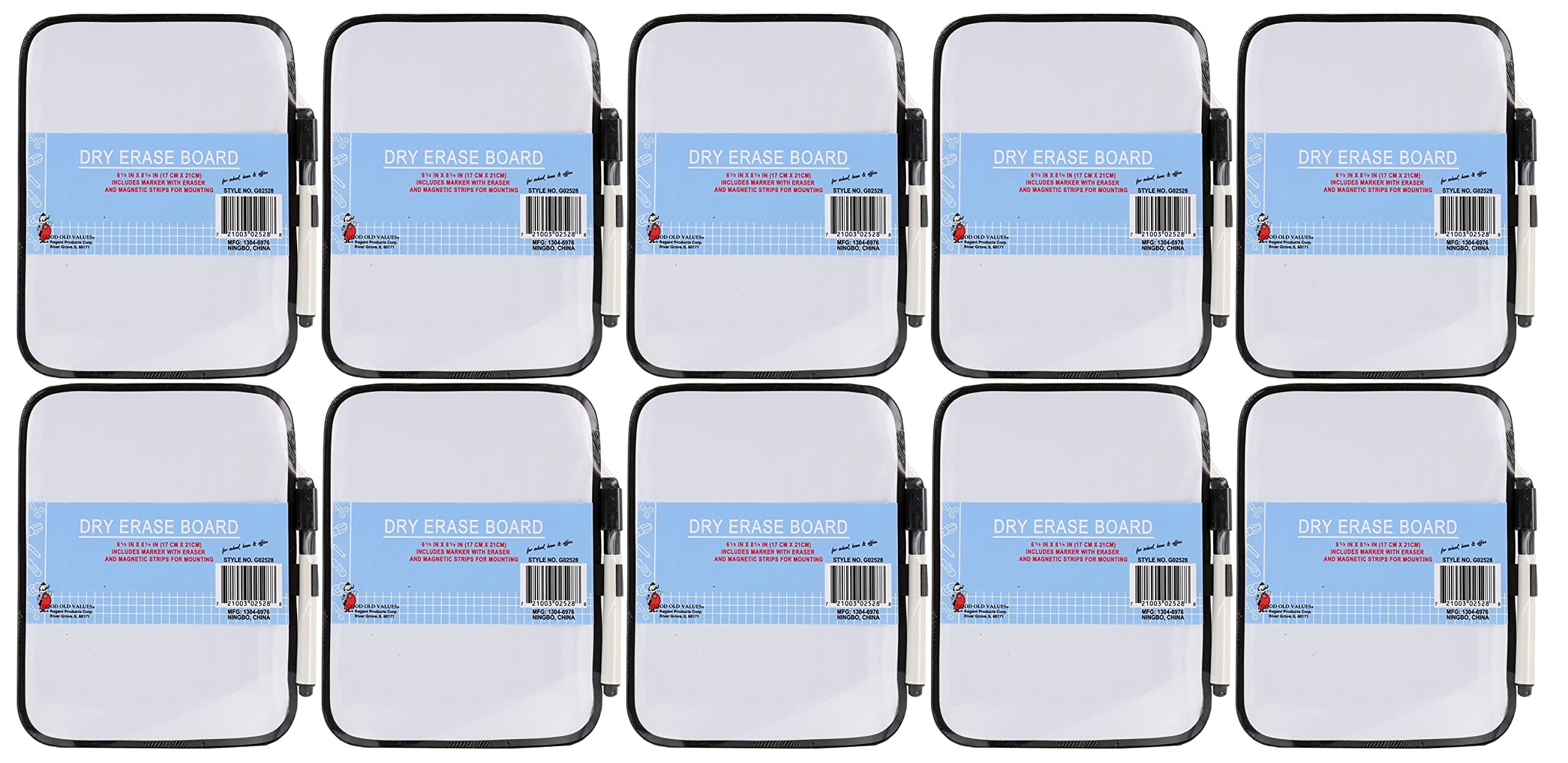 Whiteboard with and Magnet Strips -- 6-1/2" x 8-1/4" (10 Pack)