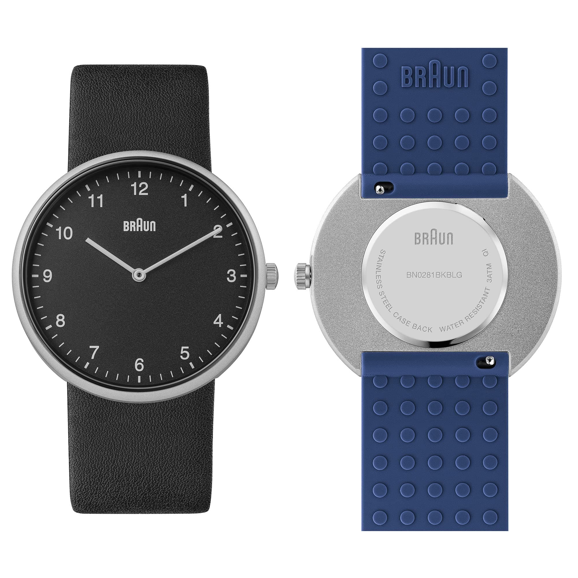 2-Hand Analogue Quartz Watch with Additional Silicone Rubber Strap, Quick-Release Spring Bars, 38mm.
