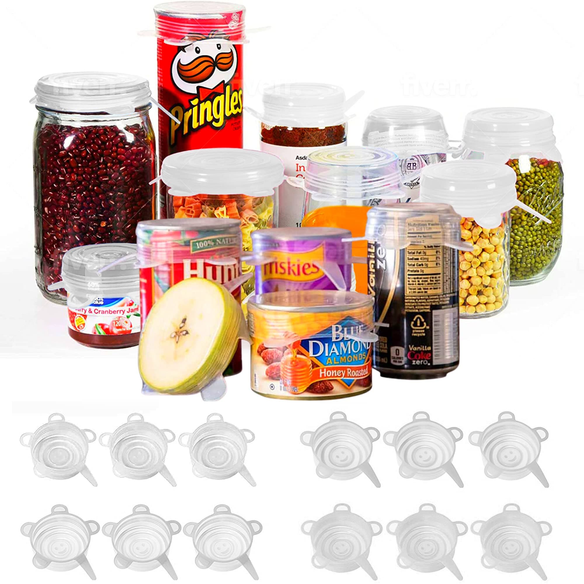 ExcelGadgets Silicone Stretch Lids, Silicone Lids, Can Lids, 【12 Pack】of Small Size Reusable Can Covers for Canned Goods, Cup Condoms for Drinks, Glass Jars, Oui Lids - Freezer, Dishwasher, Microwave Safe Goods, Toddler, Glass Jars, Oui Yogurt - Freezer, Dishwasher, Microwave Safe