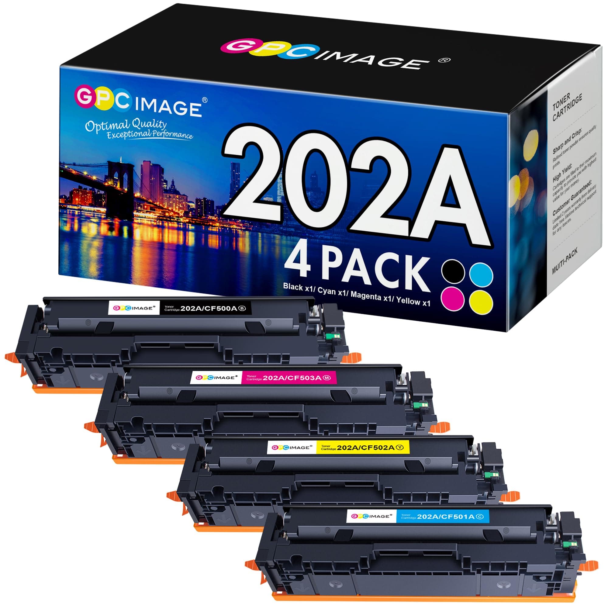 GPC Image Compatible Toner Cartridge Replacement for HP 202A CF500A 202X to use with HP Color Pro MFP M281fdw M281cdw M254dw M281fdn M254 M281 Toner Printer (Black Cyan Yellow Magenta, 4-Pack)