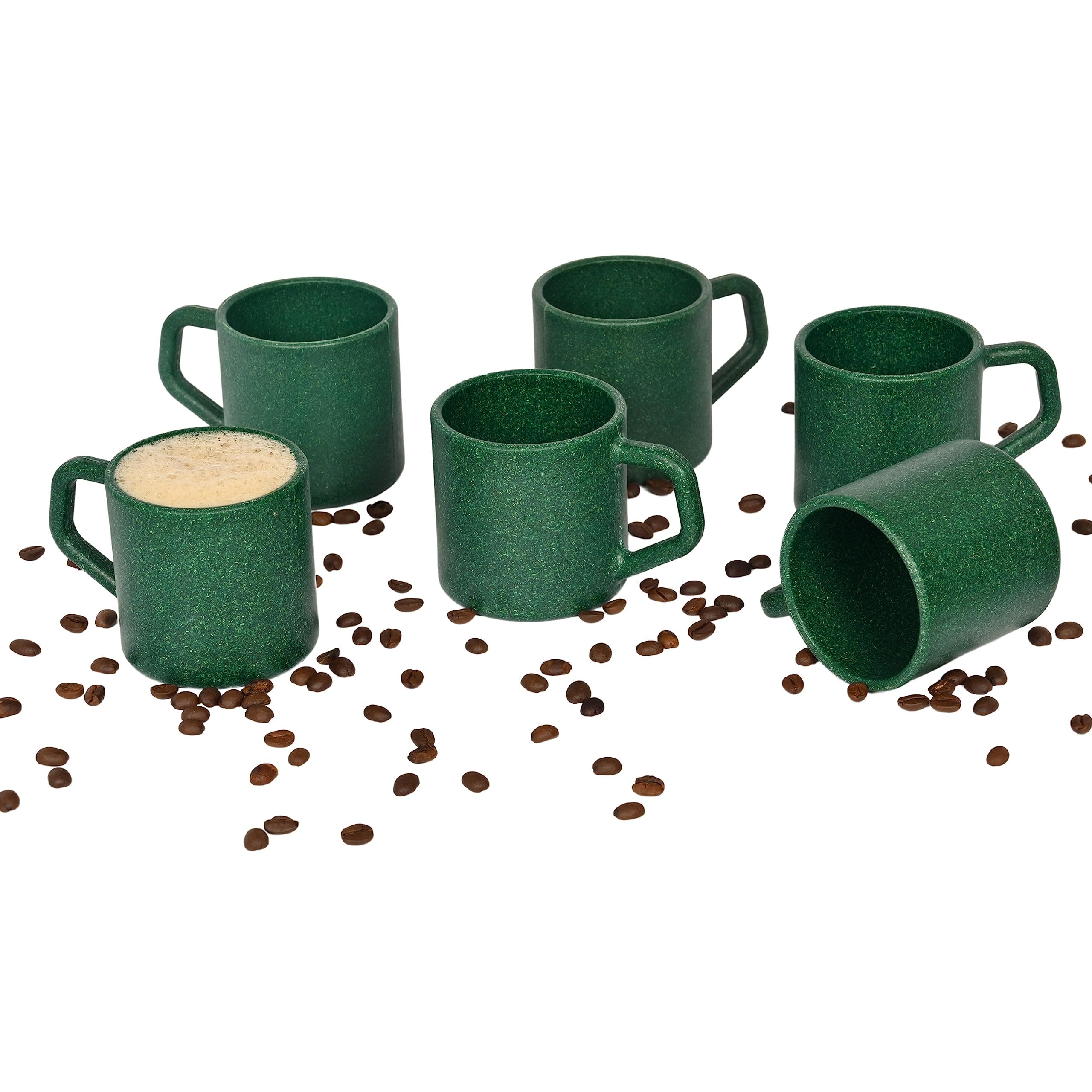 Eha Earth-Friendly Comfy Coffee Cup Set of 6 |200 ml| Made with Rice Husk & Bamboo Fibers | Microwave Safe| for Hot & Cold Coffee Mug, Tea & Milk |Fern
