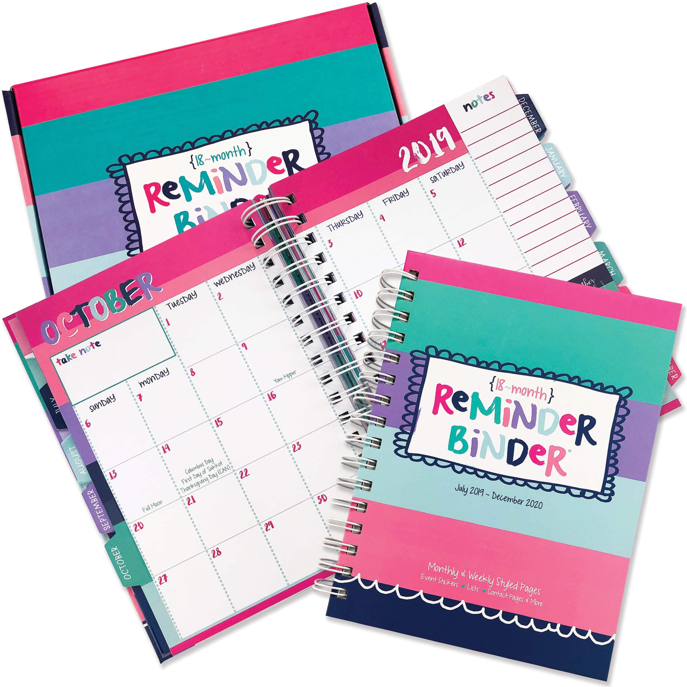 Reminder Binder 2019-2020 Planner w/ 361 Stickers Weekly & Monthly Views, 6.5"x8.5", Twin-Wire Binding, Hard Cover, Elastic Closure, Planner Stickers, to-Do Lists, Pockets, Tab Dividers