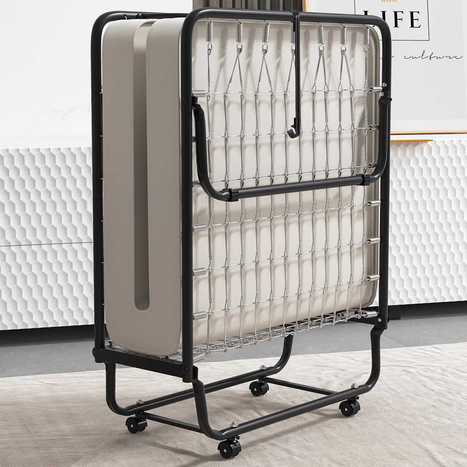 Giantex Folding Bed with Mattress for Adults, Cot Size Rollaway Beds for Guest, Portable Foldable Bed w/Memory Foam Mattress & Metal Frame, Space Saving Fold Up Bed for Easy Storage, 75"x 31"