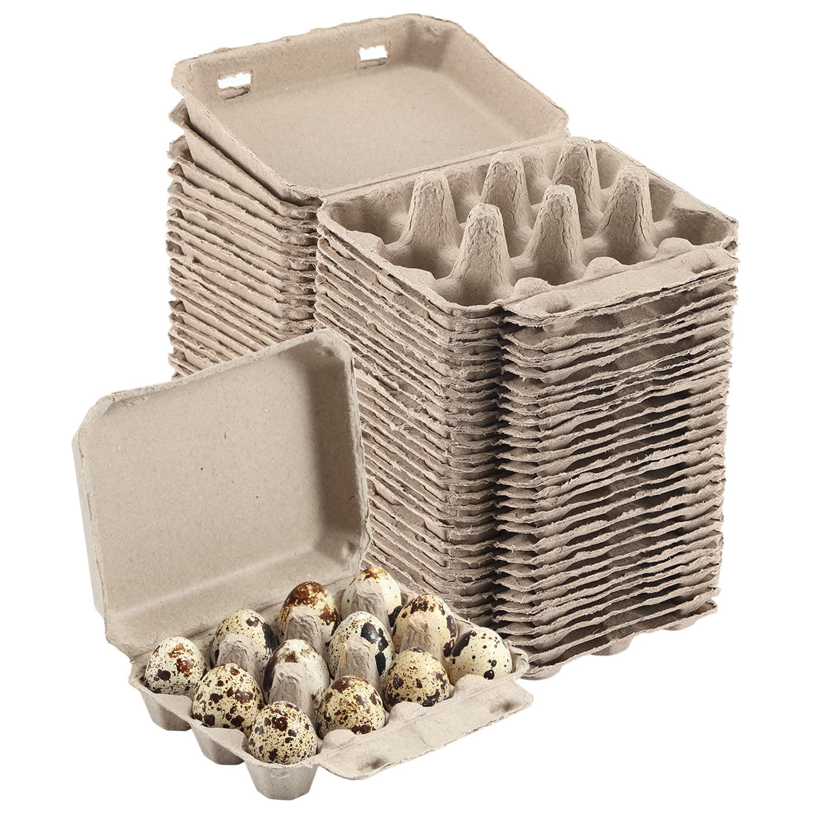 LayHyand 30 Pcs Quail Egg Cartons, Dozen Egg Box, 3x4 Blank Natural Color Pulp Paper Eggs Container, Egg Holder Reusable for 12 Count Quail Egg Carton Storage Strong Tray for Refrigerator
