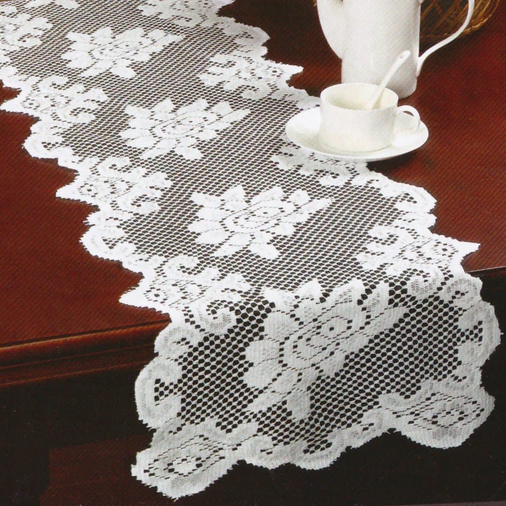 Disposable Lace Fabric Table Runner 13"x54", White