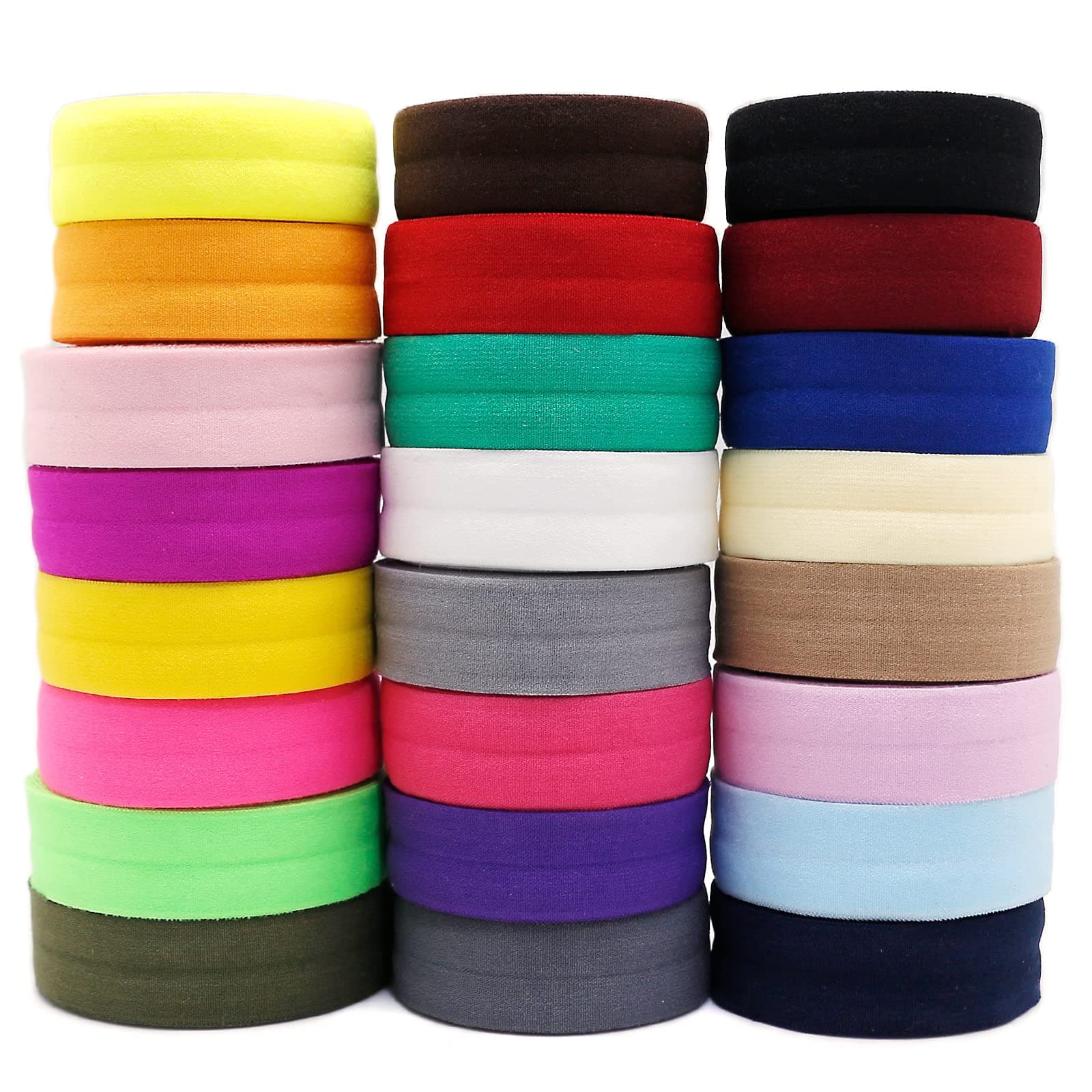 FQTANJU 24 Yards Fold Over Elastic Solid Color Trim Elastic 3/4 inch 20mm Ribbon Sewing Stretch Elastic Foldover Elastic Ribbon Band for Baby Girl Hair Bow DIY Craft Headbands (Mix 24 Colors)
