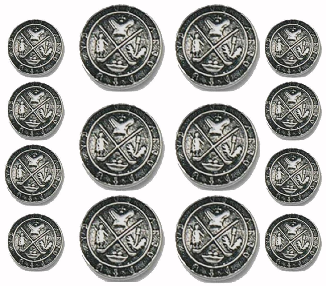 Antiqued Silver- Golf King's Crest~ Metal Blazer Button Set- 14 Piece Set For Double Breasted Blazers