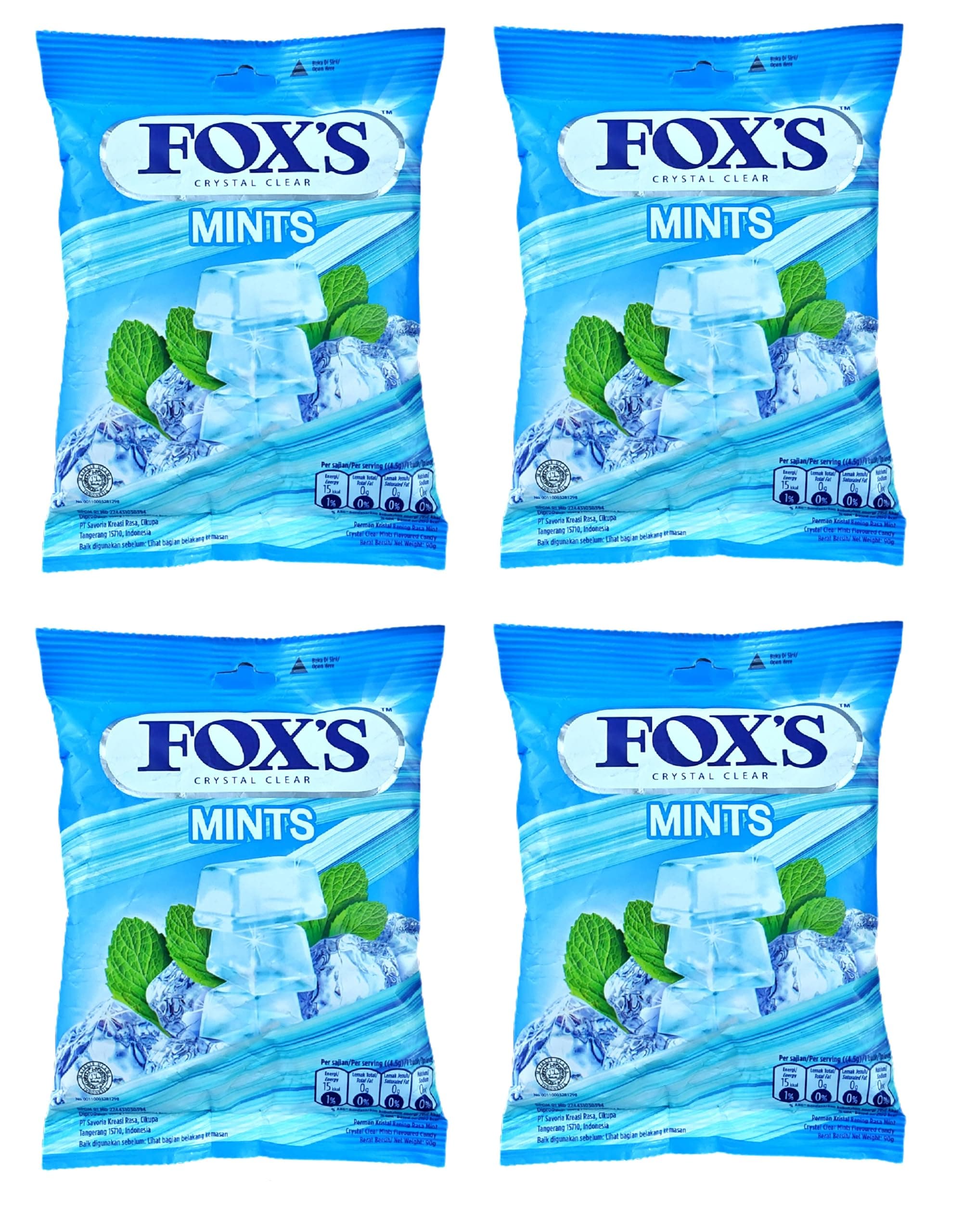 Fox'S Crystal Clear Mints Candy Pouch, (90G X 4 Packs), 360 Gm