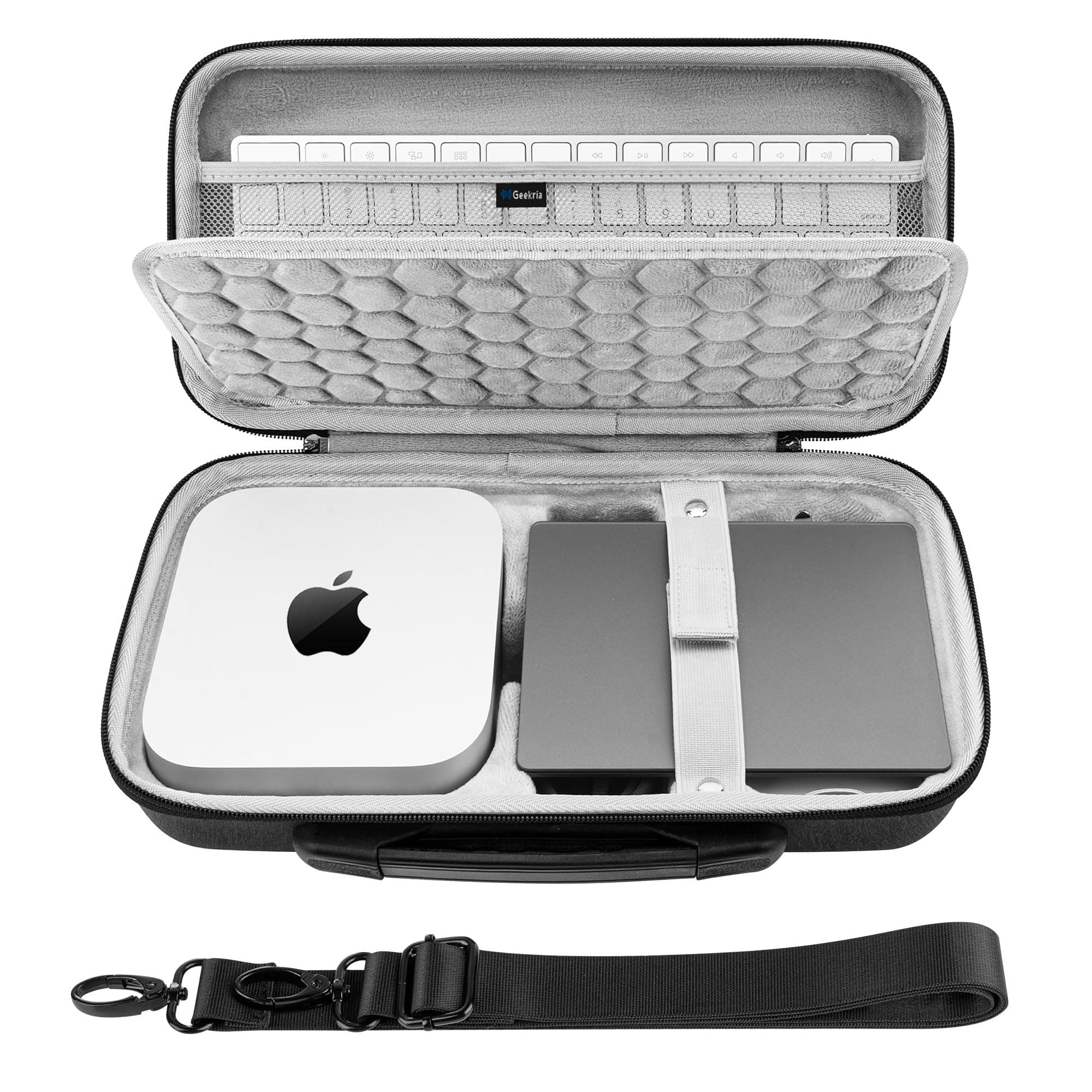 Geekria Hard Travel Case for 2024 Mac Mini Desktop Computers, Fits Magic Keyboard, Magic Mouse, Magic Trackpad and Accessories (Dark Gray)