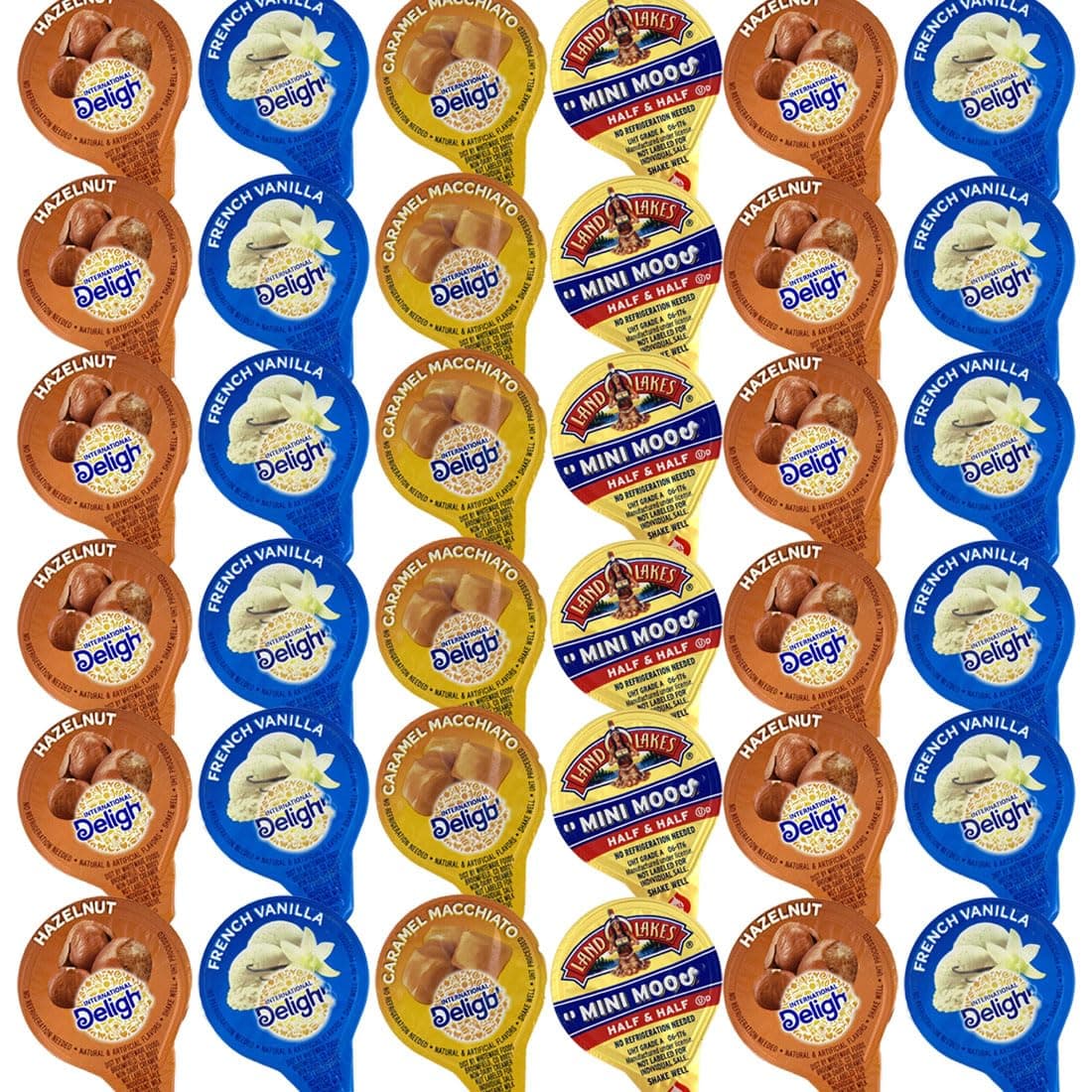 Various Flavors Assortment Single Serve Coffee Cream Creamer Set, Various Sweet Creamers, Deligt Coffee Creamer & Mino Moo's in Signature Box Packed