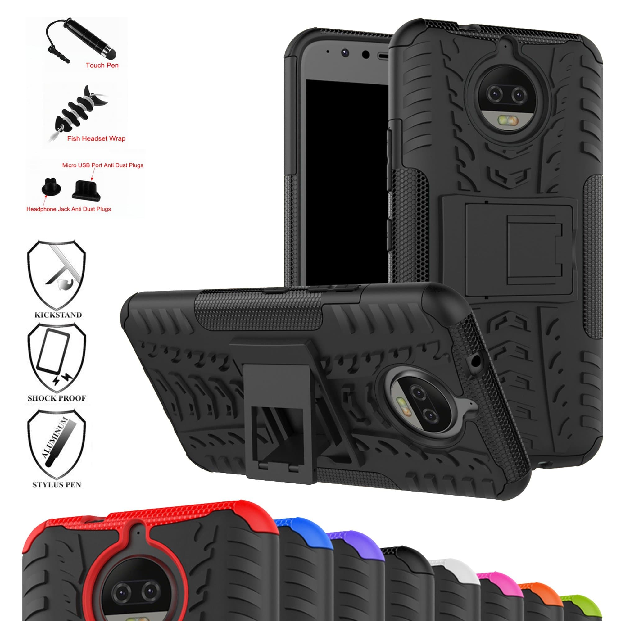 Mama Mouth Moto G5S Plus Case, Shockproof Heavy Duty Combo Hybrid Rugged Dual Layer Grip Cover with Kickstand For Motorola Moto G5S Plus Smartphone (With 4 in 1 Free Gift Packaged),Black