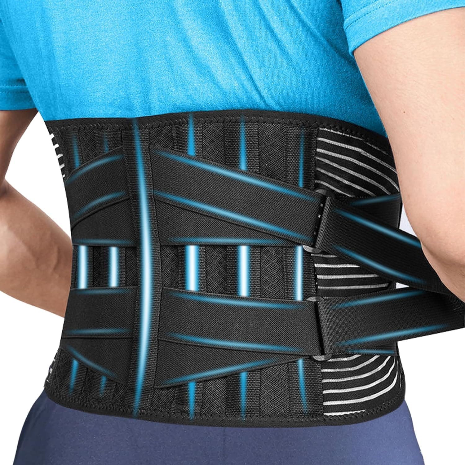 PrestelLower Back Support Belt for Men and Women - Best Back Brace for Back Pain Relief with 6 Stays - Breathable & Medicated Design with Dual Adjustable Straps (S / 18-23 Inches)