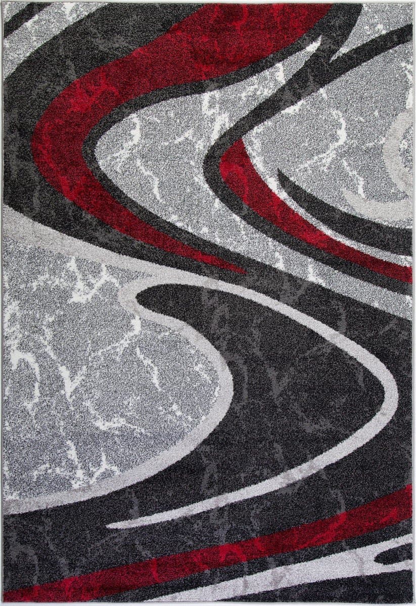 Turkish Silky Spirals Boston Collection Abstract Pattern Indoor Area Rug Carpet in Red Grey Black, 8x11 (7'10" x 10'5", 240cm x 320cm)