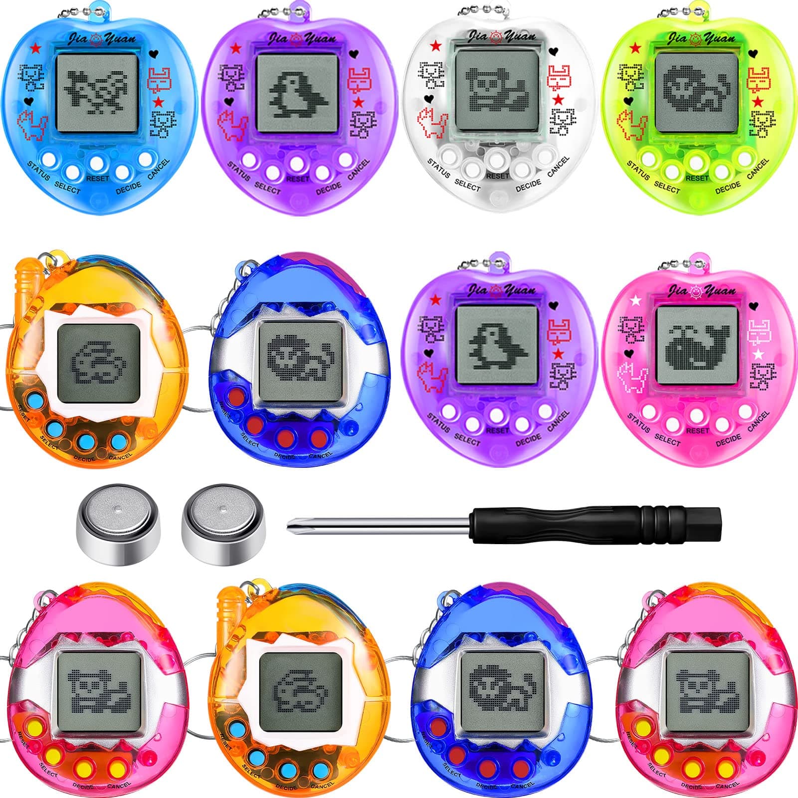 Sosation 12 Pcs Virtual Pets Keychain Egg Fillings for Kids 168 Electronic Digital Pet Easter Retro Handheld Game Machine 90s Toy for Birthday Gift Toddler Party Multicolor(Cute Style)
