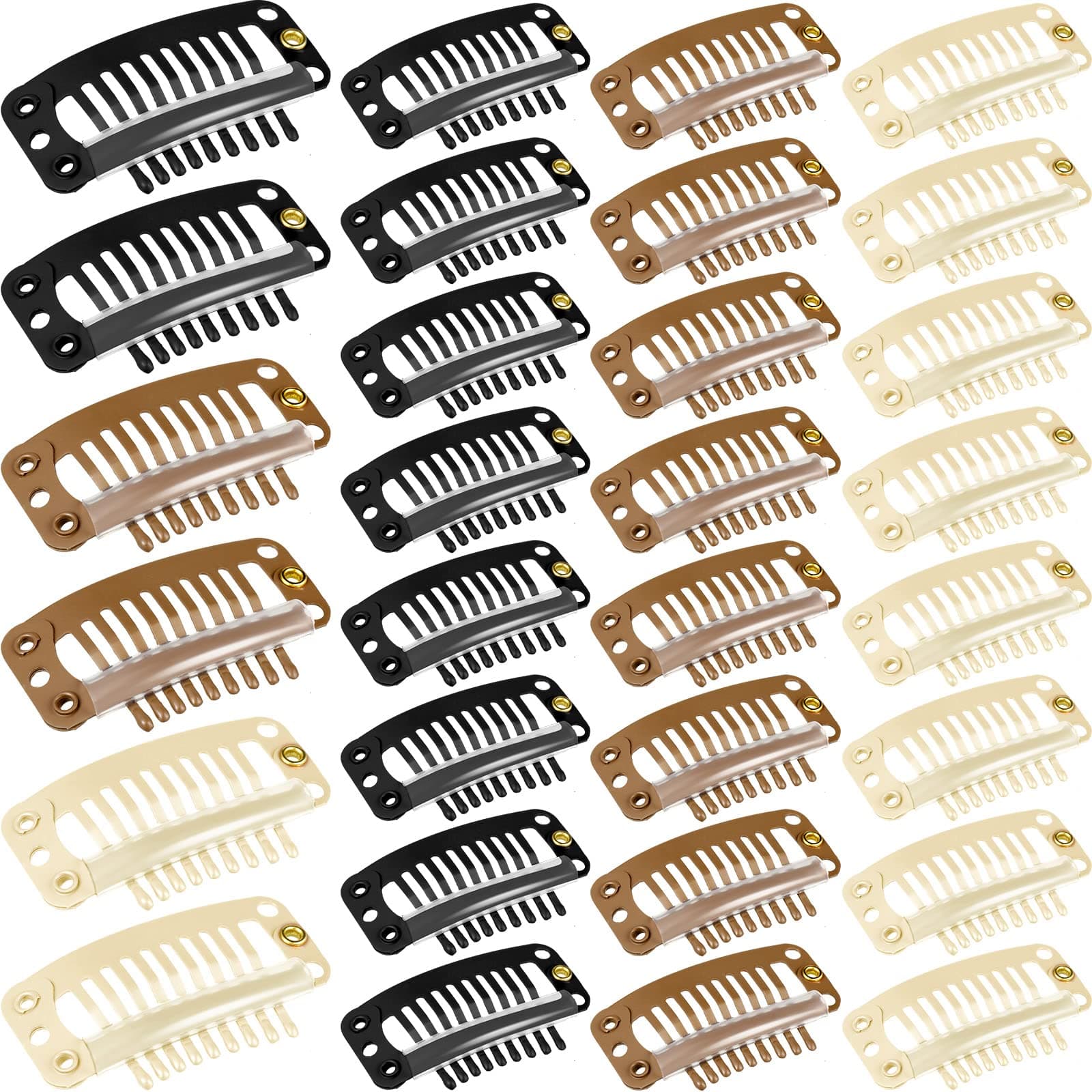 WILLBOND 30pcs 32mm 9-teeth Hair Extension Clips - Snap Clips Comb - Small - Mixed Colors - Women's Hair Extensions DIY