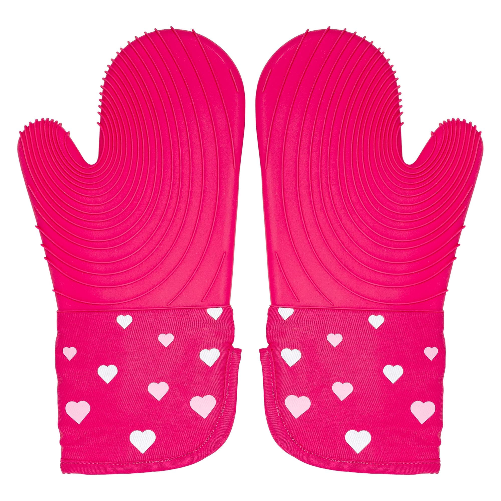 Oven Mitt Set with Heart Design, Heat Resistant Pot Holders Featuring Non-Slip Textured Silicone Grips, 2-Piece Set, Pink