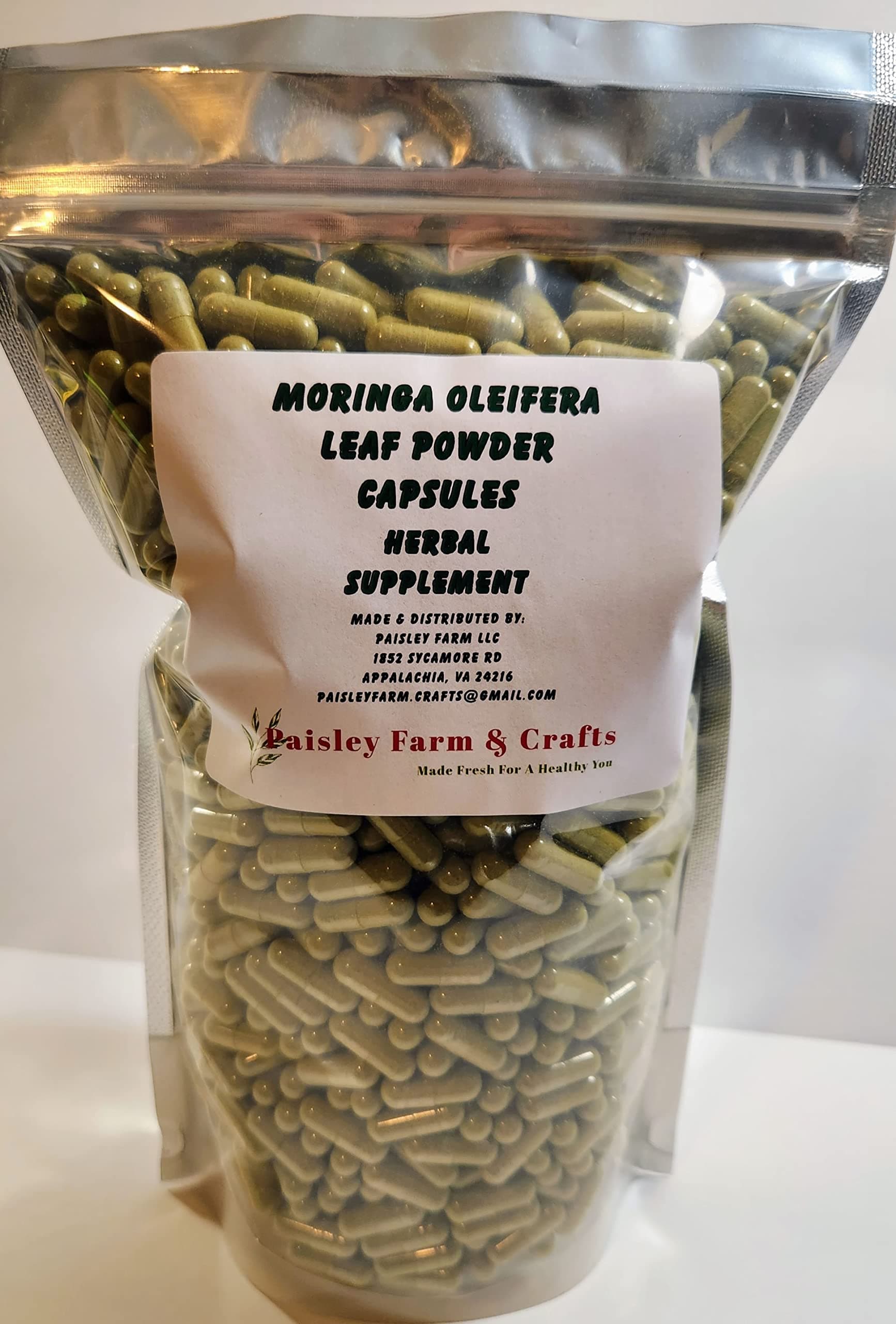 Moringa Oleifera Leaf Capsules Non GMO - Herbal Supplement - 100% Pure Leaf Powder! (1200) - Made Fresh On Demand!