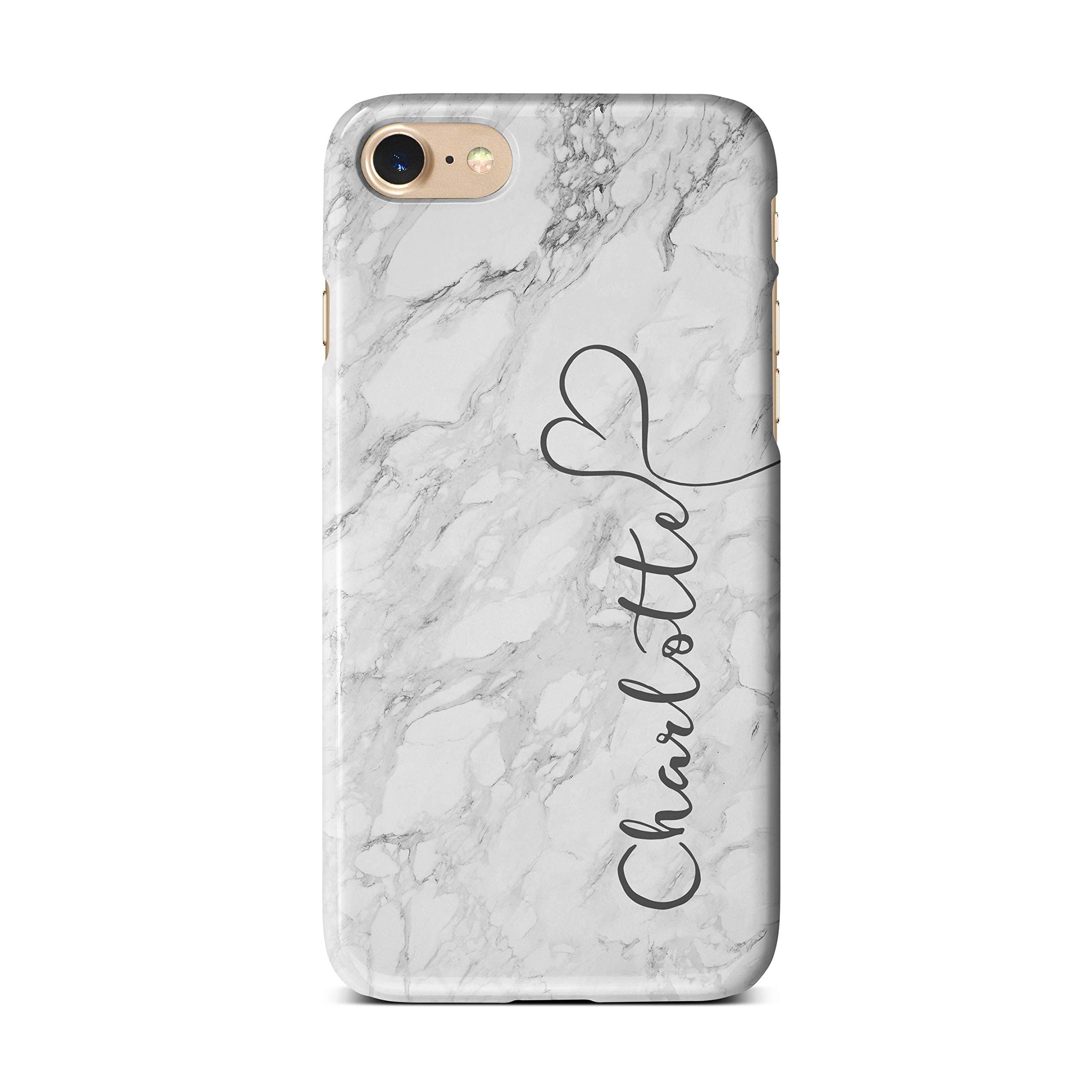 iCaseDesigner Personalised Monogram Grey Marble Phone Cases for Apple iPhone (iPhone 7/8 - Slim Case, 14. Name with Heart)