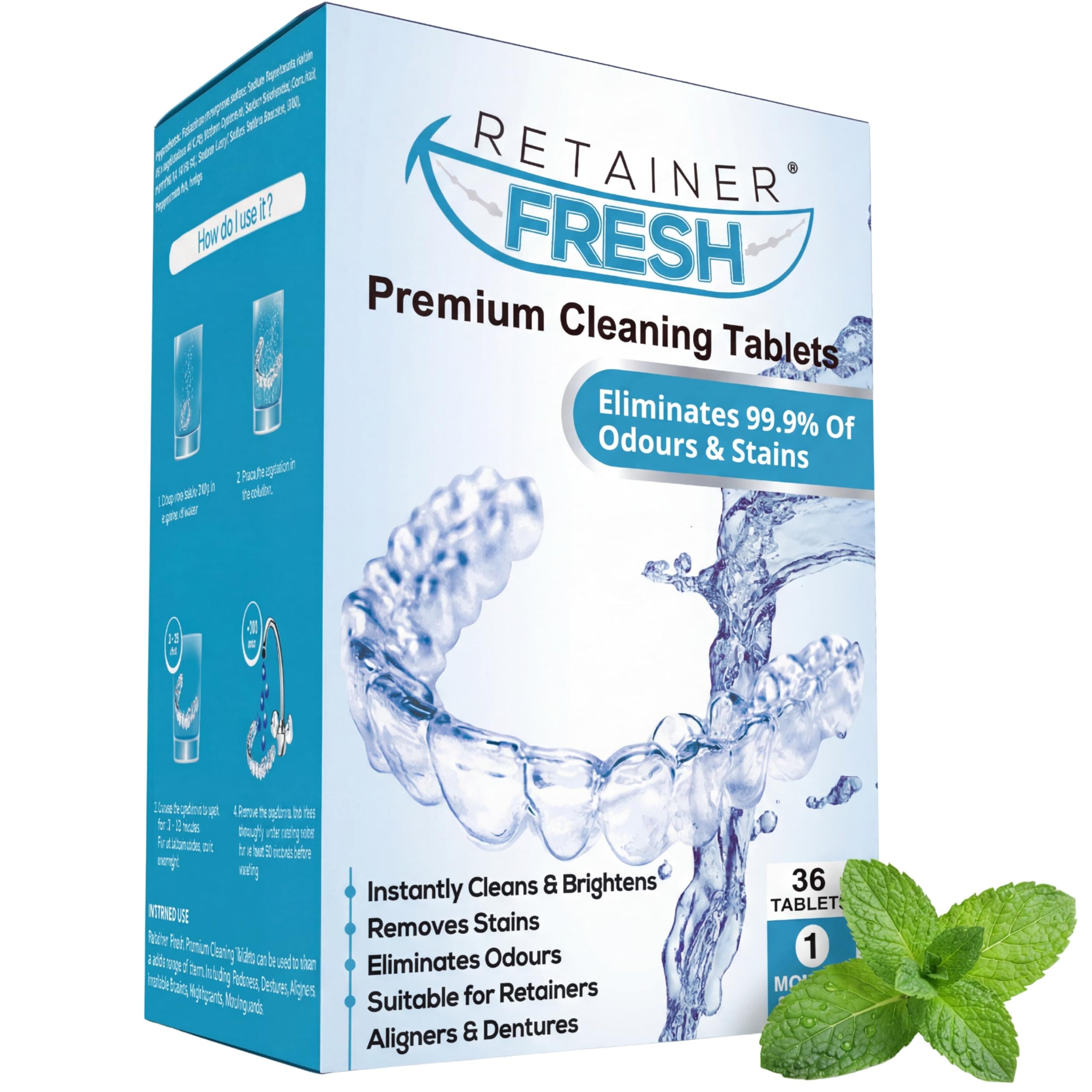 Retainer Fresh Cleaning Tablets - 36 Tablets 1 Months Supply , Brite, and Stain-Free - Cleaner Tablet, Mouth Guard, Dentures, Aligners…