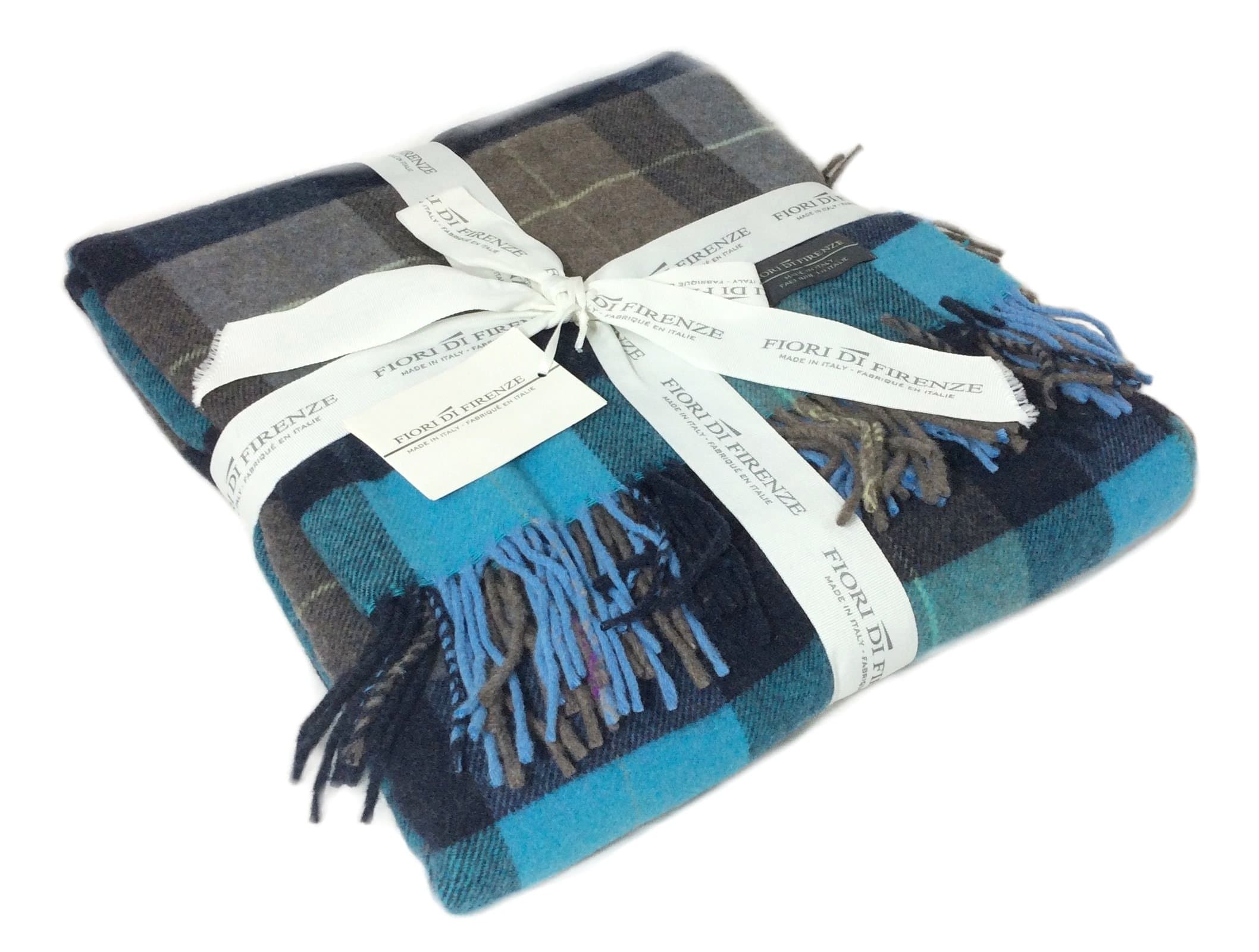 Super Soft 100% Wool Oversized Throw Blanket Brown Black Taupe Red Turquoise Tartan Plaid (Turquoise)