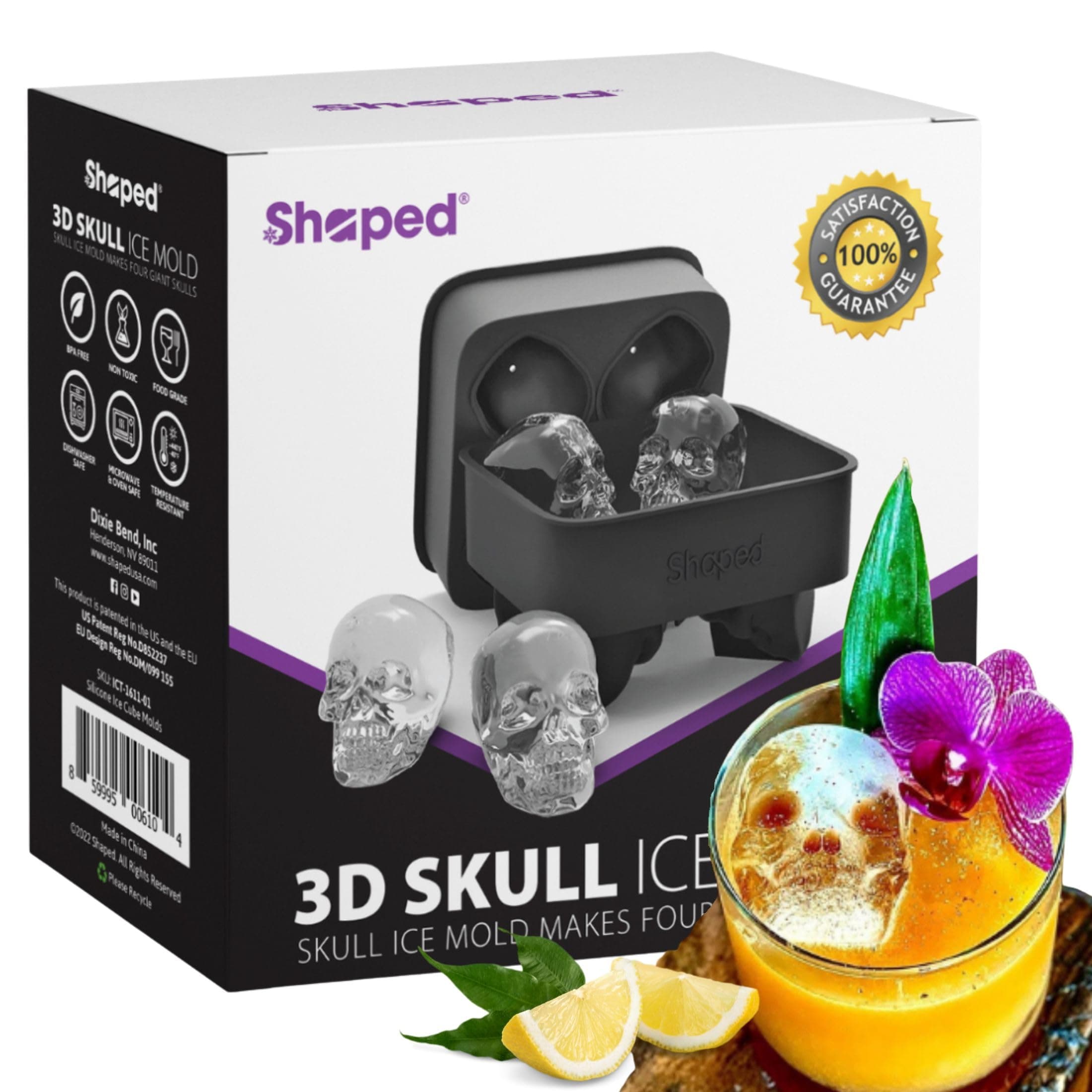 ShapedIceMolds 3D Large Skull Ice Cube Mold Tray, Round Whiskey Ice Mold with Lid for Whiskey Drinkers, Bartenders, Gift Exchanges, Home Bar Enthusiasts and Holiday Gifts