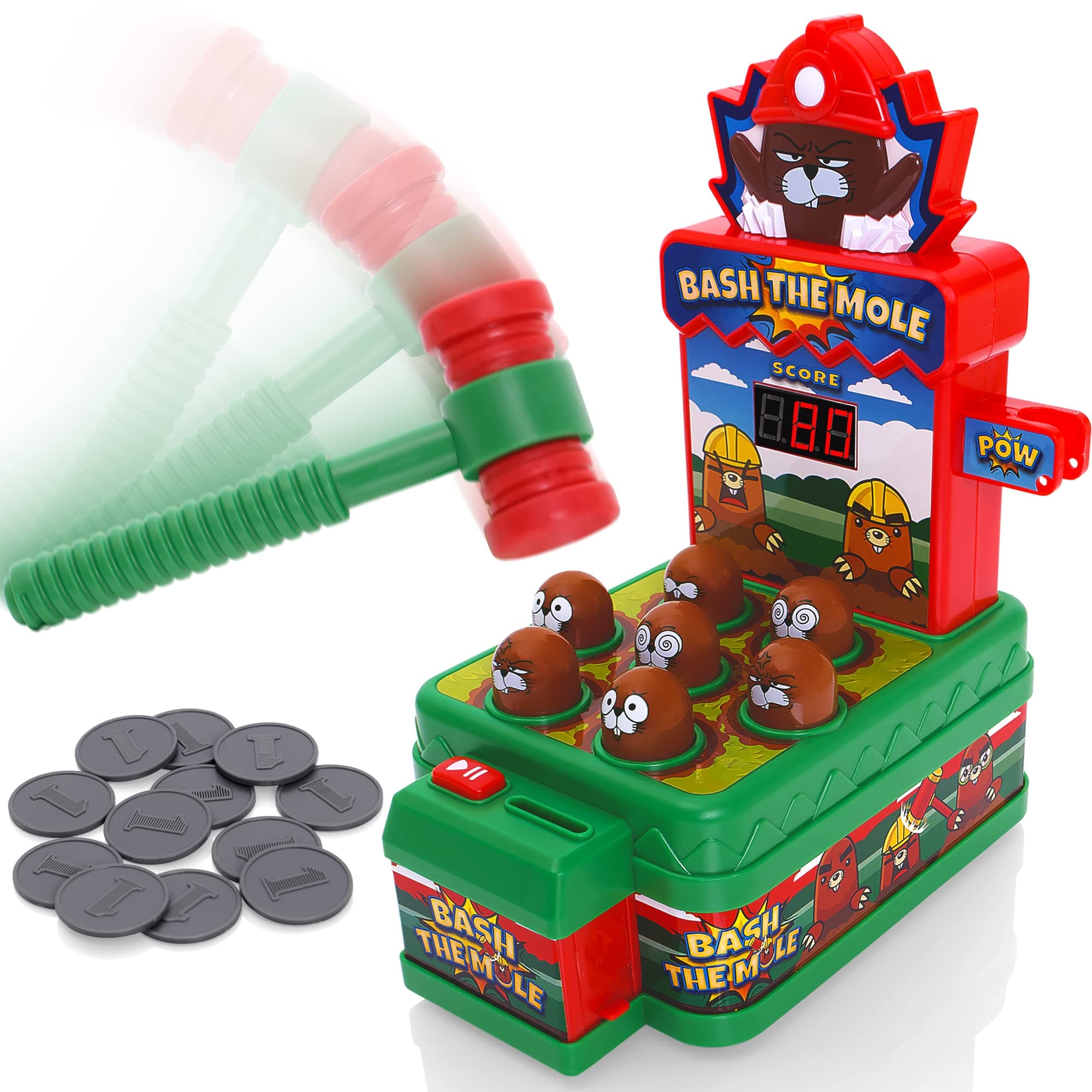 TEVO Whack Game With Hammer - A Mole Bashing Classic Arcade Game For Kids - Electronic Kids Board Games - Toys For 3,4,5,6 Year Old Boys & Girls - Boys Toys Age 3 Plus - Batteries Included