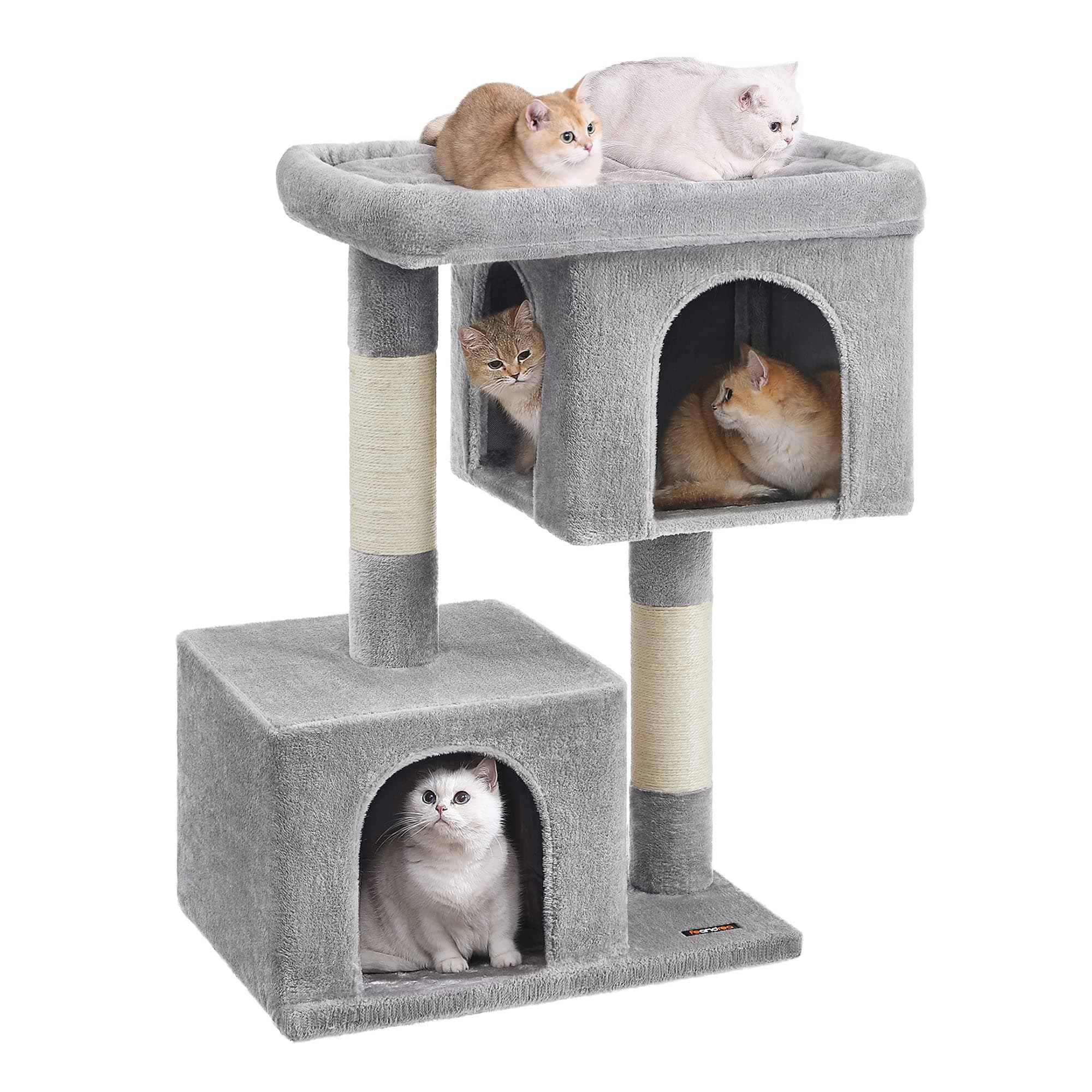 Feandrea Cat Tree, 40.6-Inch Cat Tower, Plush Condo for Extra Large Cats up to 44 lb, Large Perch, 2 Caves, Scratching Post, Light Gray UPCT614W01
