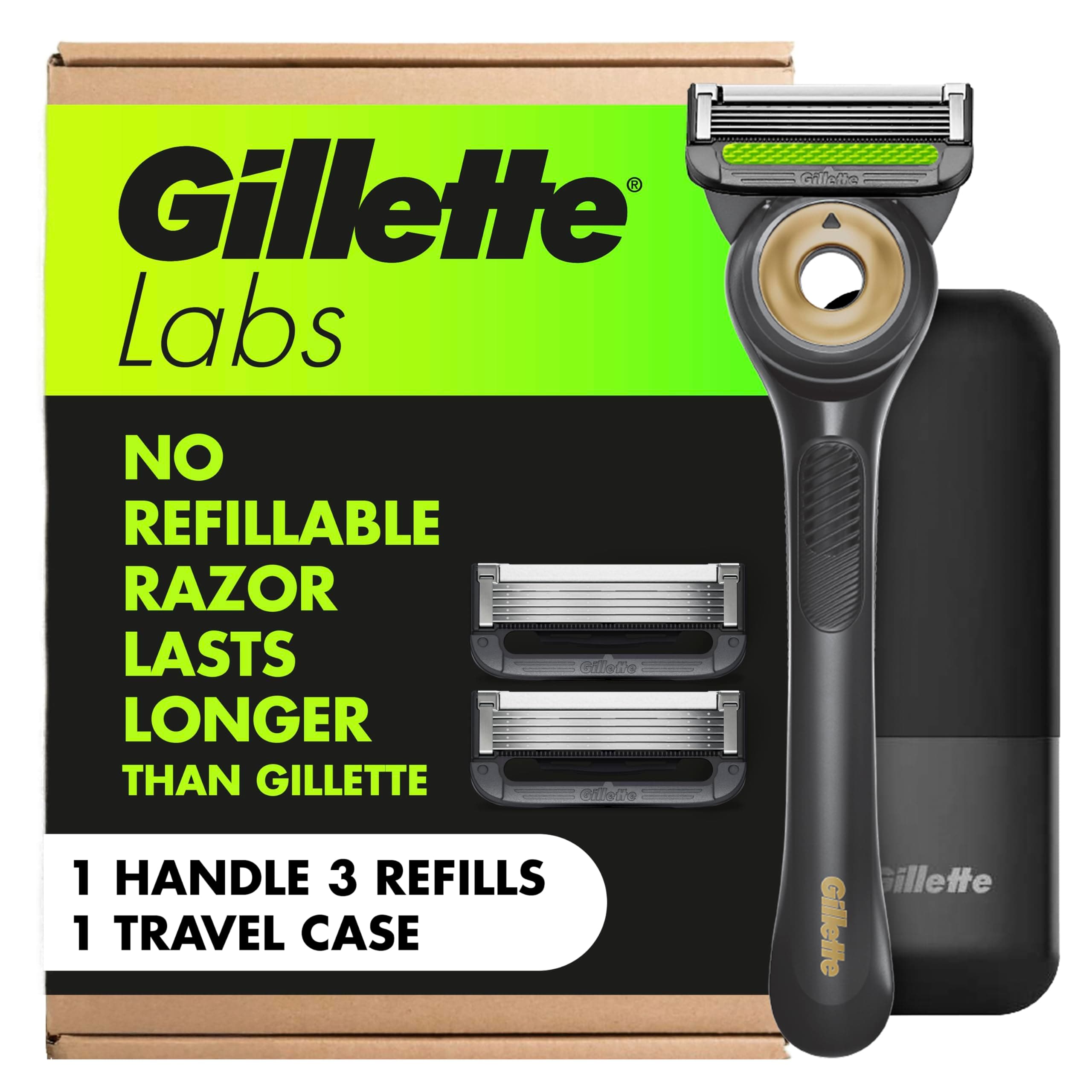 Gillette Labs with Exfoliating Bar Shaving Razor for Men, 1 Handle, 3 Blade Refills, Includes Travel Pouch for Convenient Storage on the Go