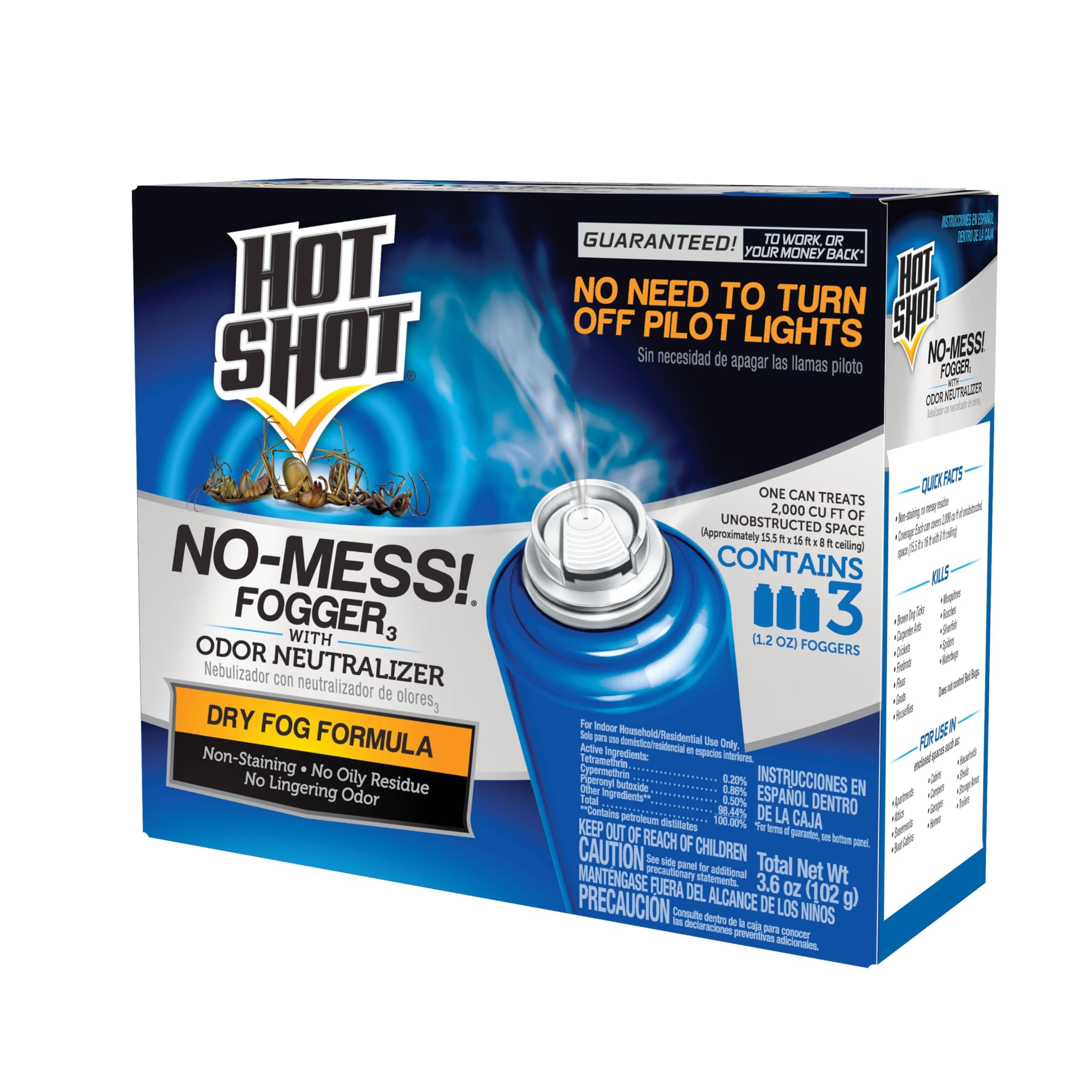 No Mess! Fogger With Odor Neutralizer, Kills Carpenter Ants, Spiders & Fleas, 3 Count, 1.2 Ounce