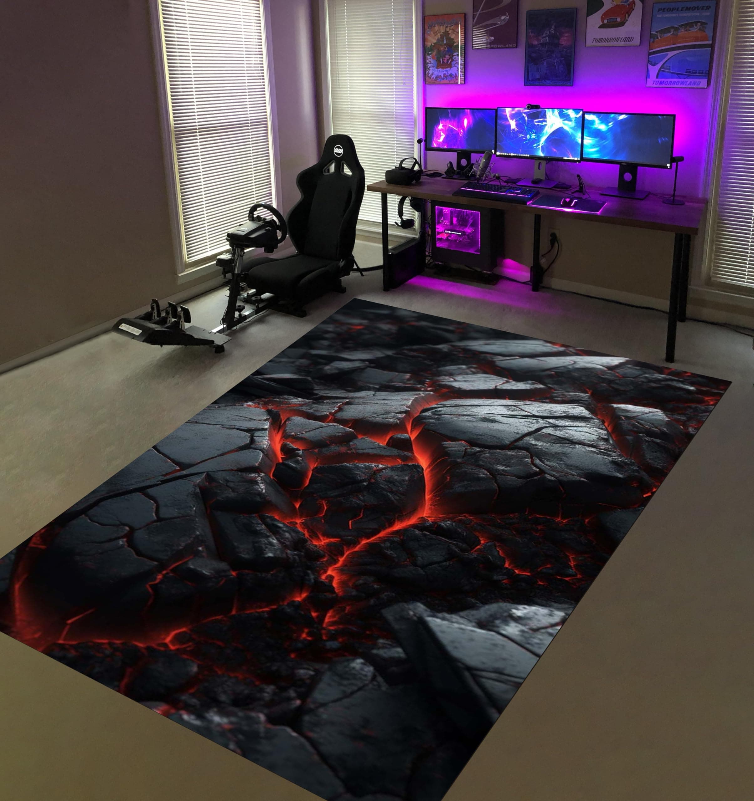 3D Red Lava Area Rug,2'x 3'Volcano Lav Decor Carpets for Living Room Non-Slip Floor Mats for Living Room Boys Girls Bedroom Dorm Nursery Modern Home Decorate