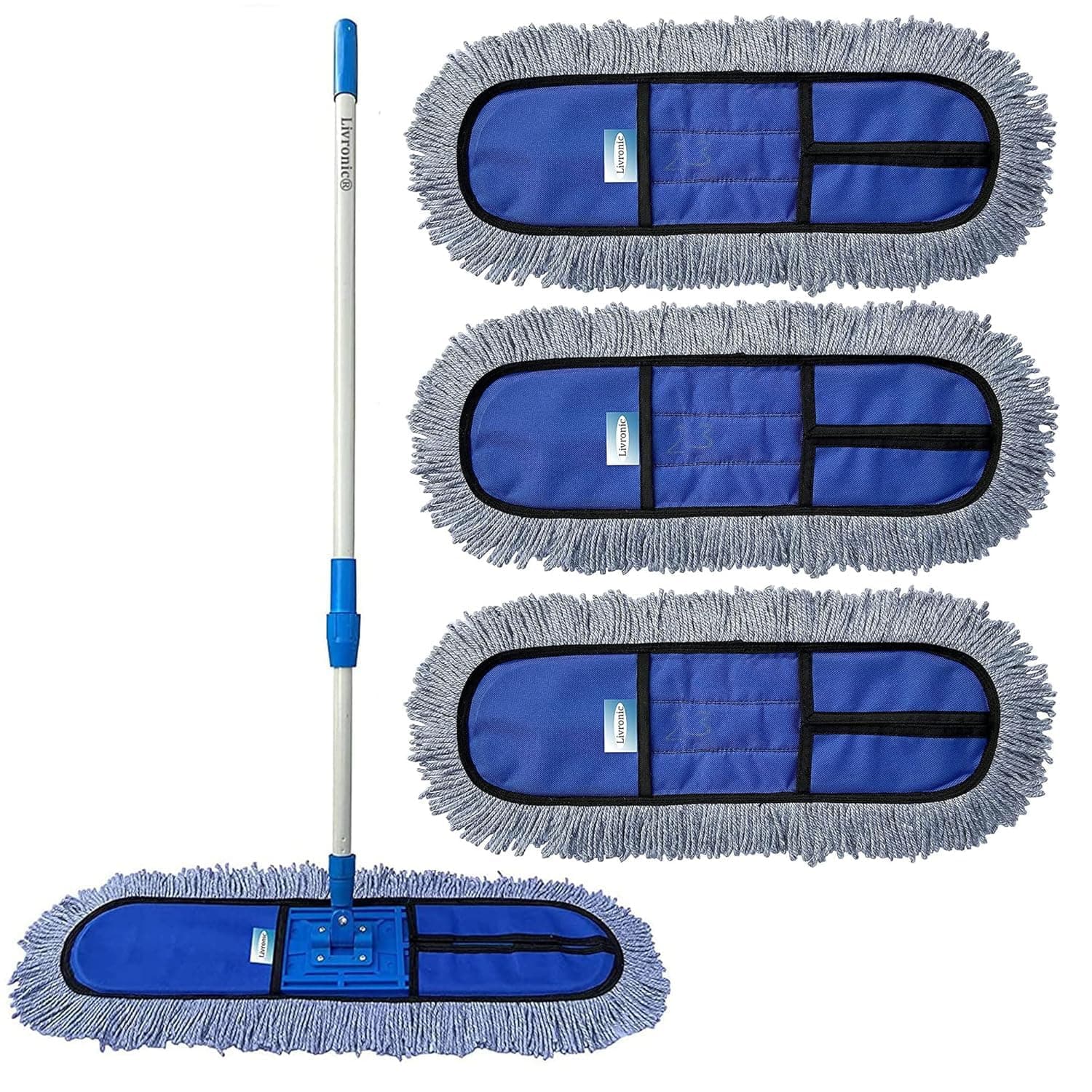Livronic® Plastic Wet and Dry Cotton Floor Mop with 4Ft Long Handle with 360 Degree Movement Which Allows You to Clean Every Corners Easily with 3 Extra Microfiber Refill (Head 18-in,L) 3Extra Pad