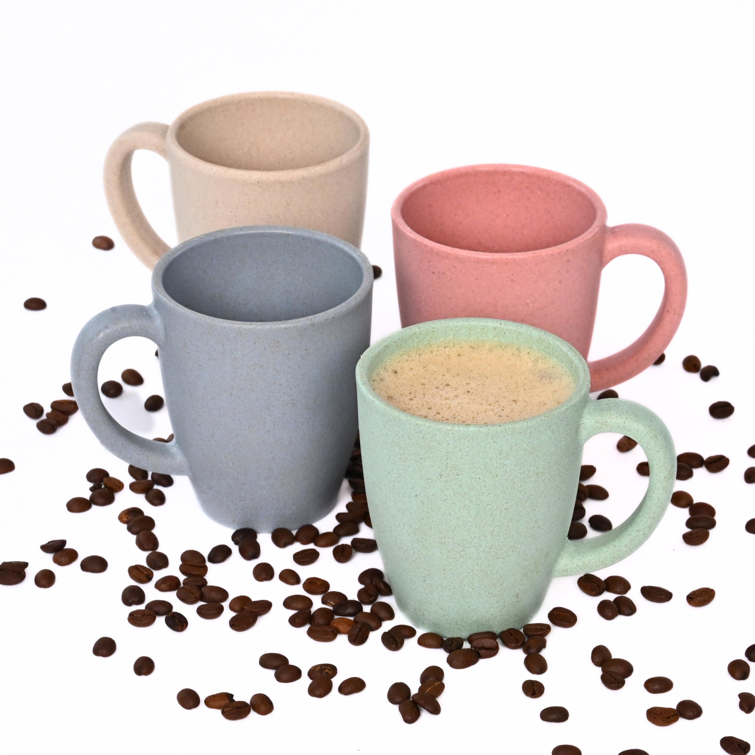 Earth-Friendly Classic Coffee Mug Set of 4 | 300 ml | Made with Rice Husk & Bamboo Fibers | Microwave Safe | for Hot & Cold Coffee, Milk & Tea Cup | Matte Finish Mugs |Multicolor-Light
