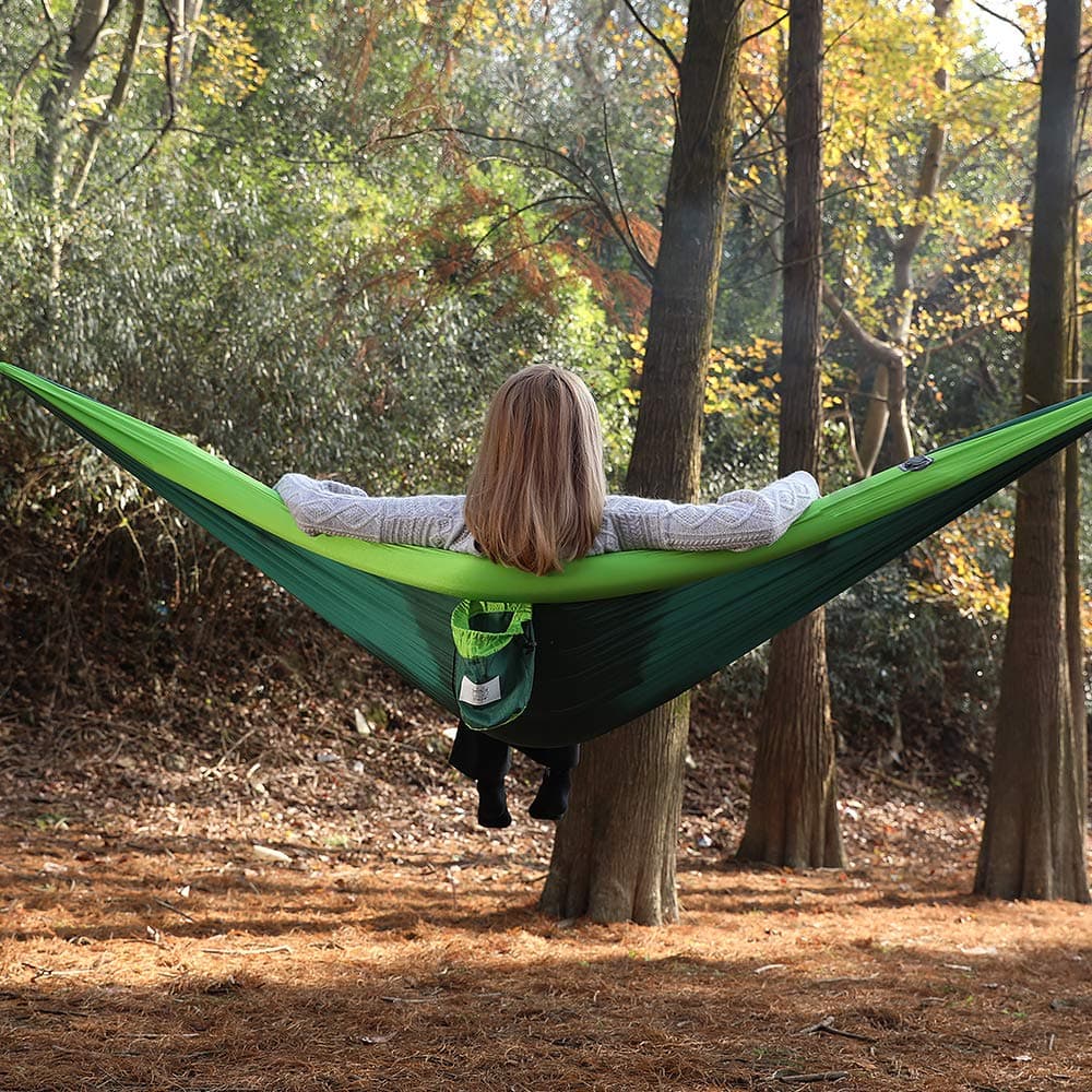 Three Donkeys Camping Hammock Lightweight Double & Single Nylon Parachute Hammock with TPU Inflatable Tube, Good for Backpacking, Travel, Beach, Backyard, Patio, Hiking (Green)