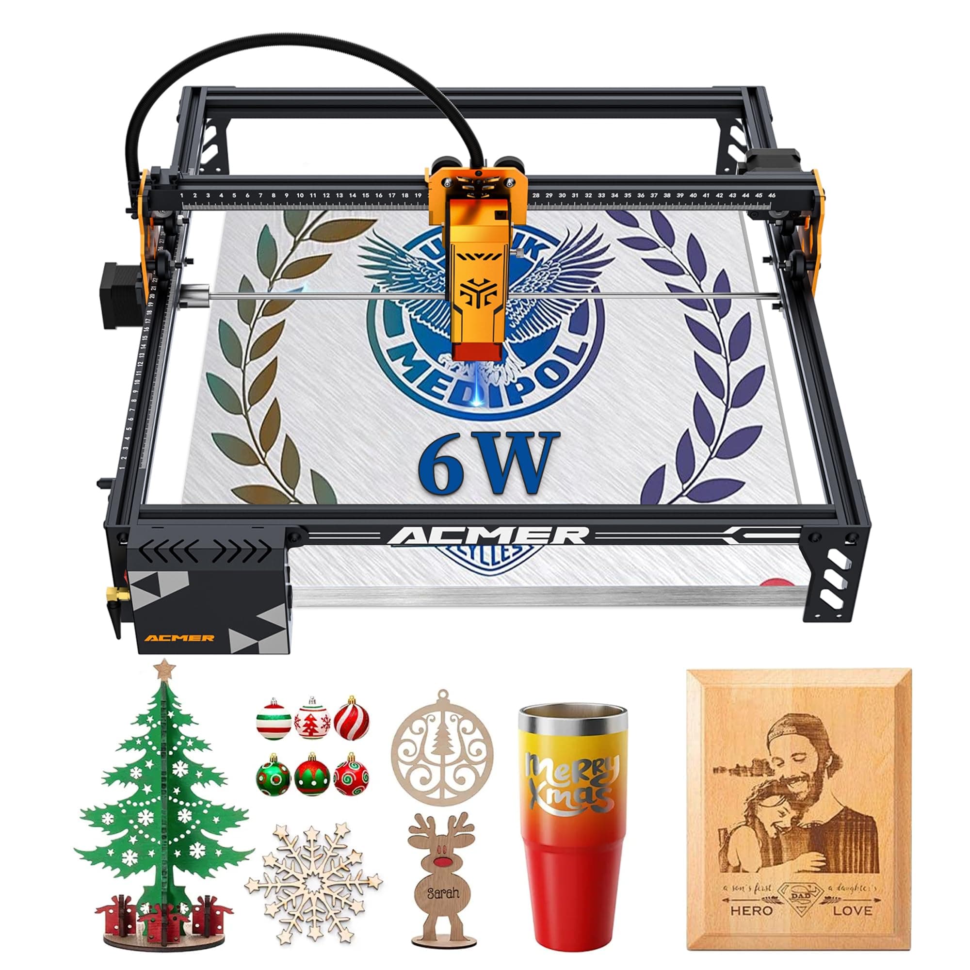 ACMER Laser Engraver for Beginner Laser Cutter 6W Engraving Machine for Wood Metal, Laser Class4 (Black, P1S PRO 6000mW)