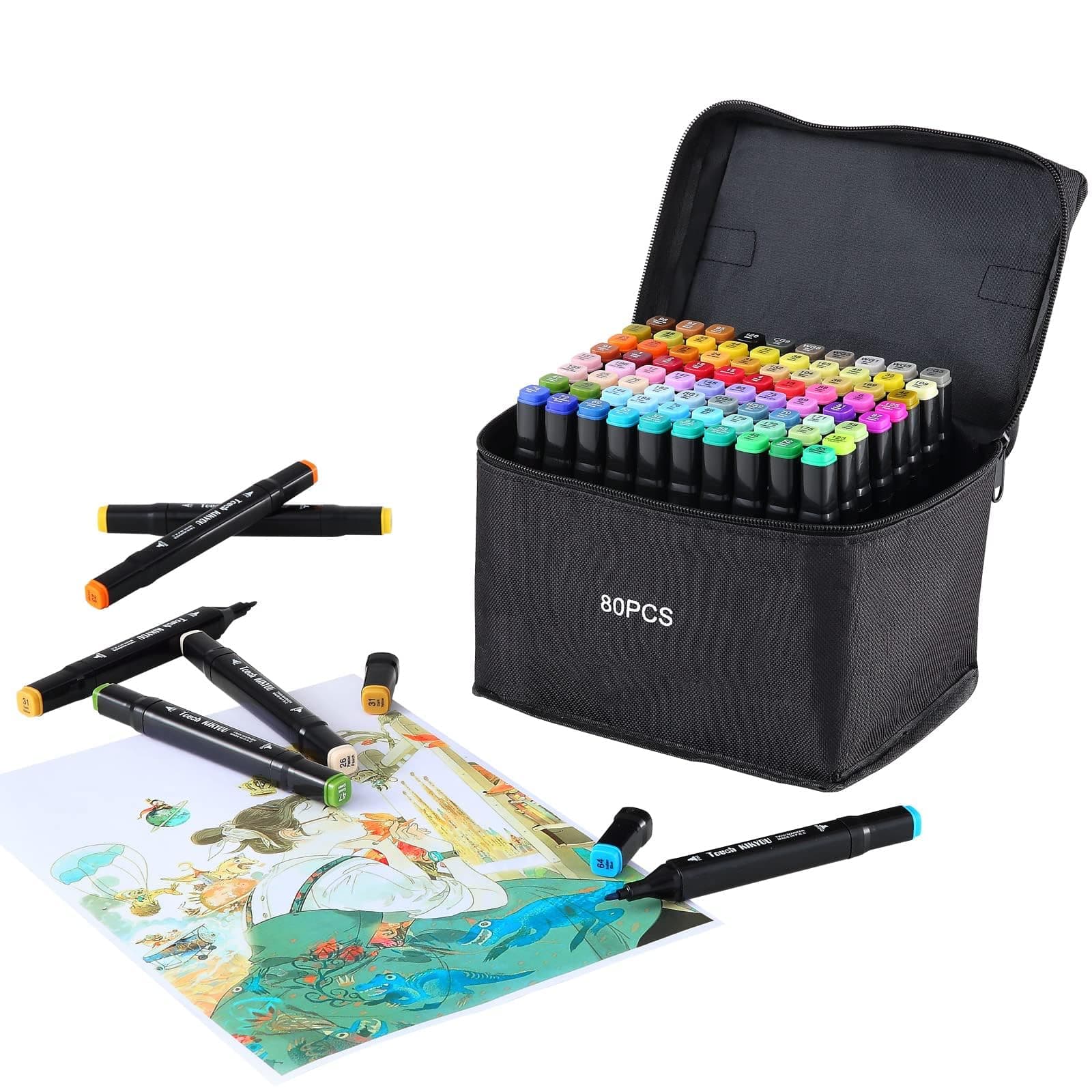 80 Colours Dual Tip Art Markers Set, Felt Tip Pens for Adults, Permanent Alcohol Marker Pens for Drawing,Sketching,Anime,Manga with Carrying Case and Storage Base