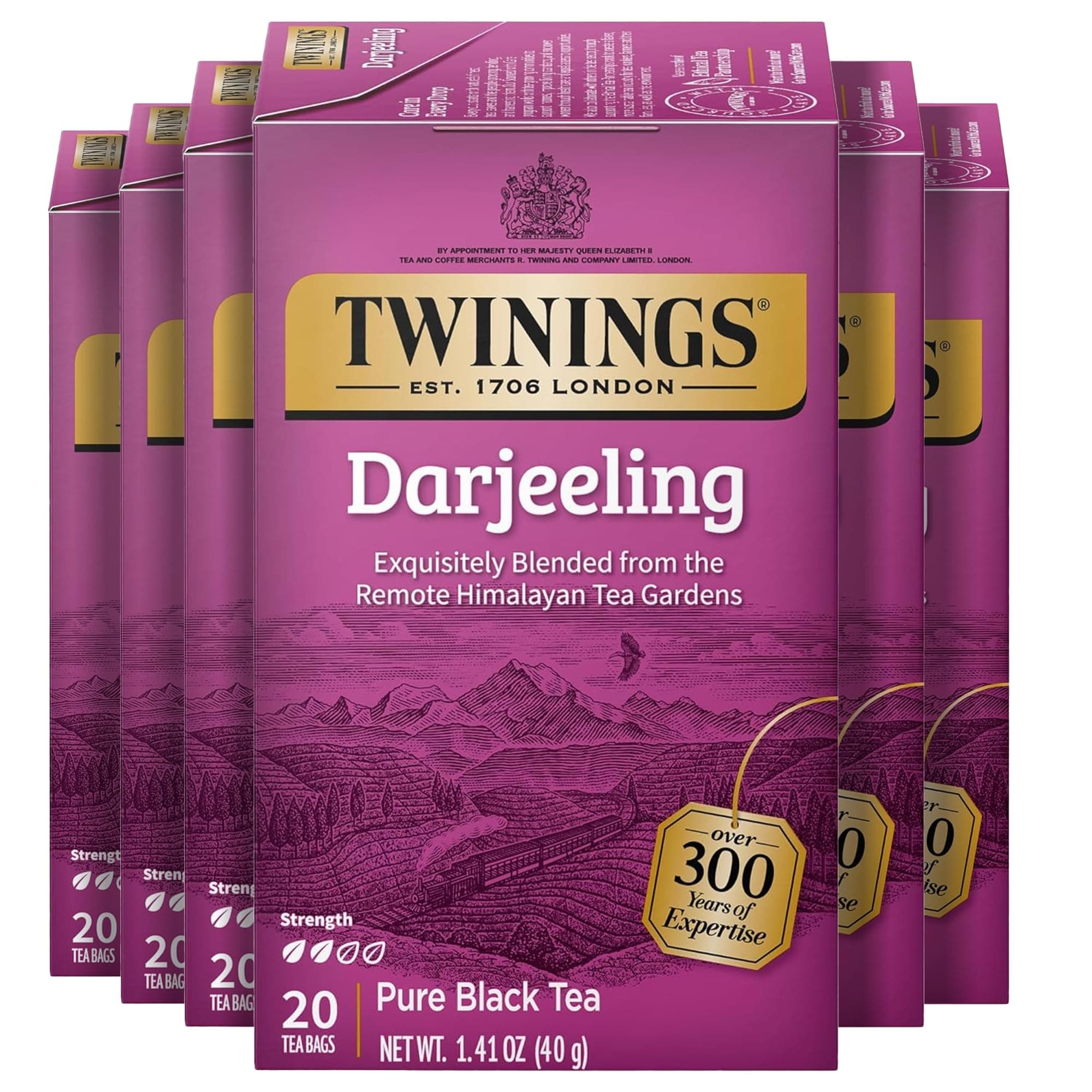 Darjeeling Black Tea Individually Wrapped Bags, 20 Count (Pack of 6), Delicate Light Taste, Caffeinated, Enjoy Hot or Iced, 120 Teabags